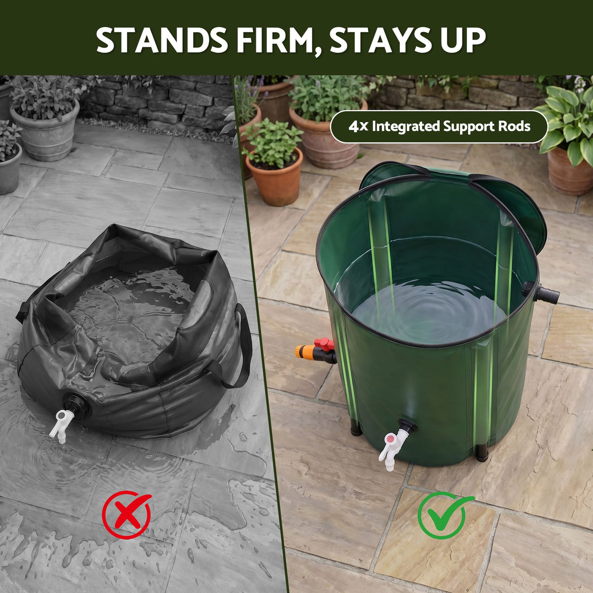 Weisshorn 50L Collapsible Rain Barrel PVC Water Tank Storage Irrigation Green