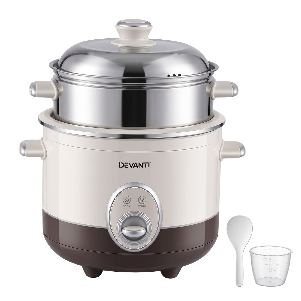 Devanti 3L Rice Cooker Small 6 Cup Multi Steamer Dual-Level Ceramic