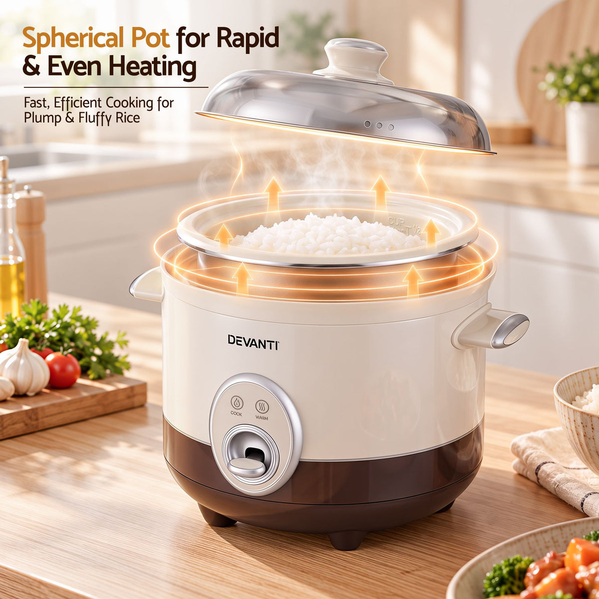 Devanti 3L Rice Cooker Small 6 Cup Multi Steamer Dual-Level Ceramic