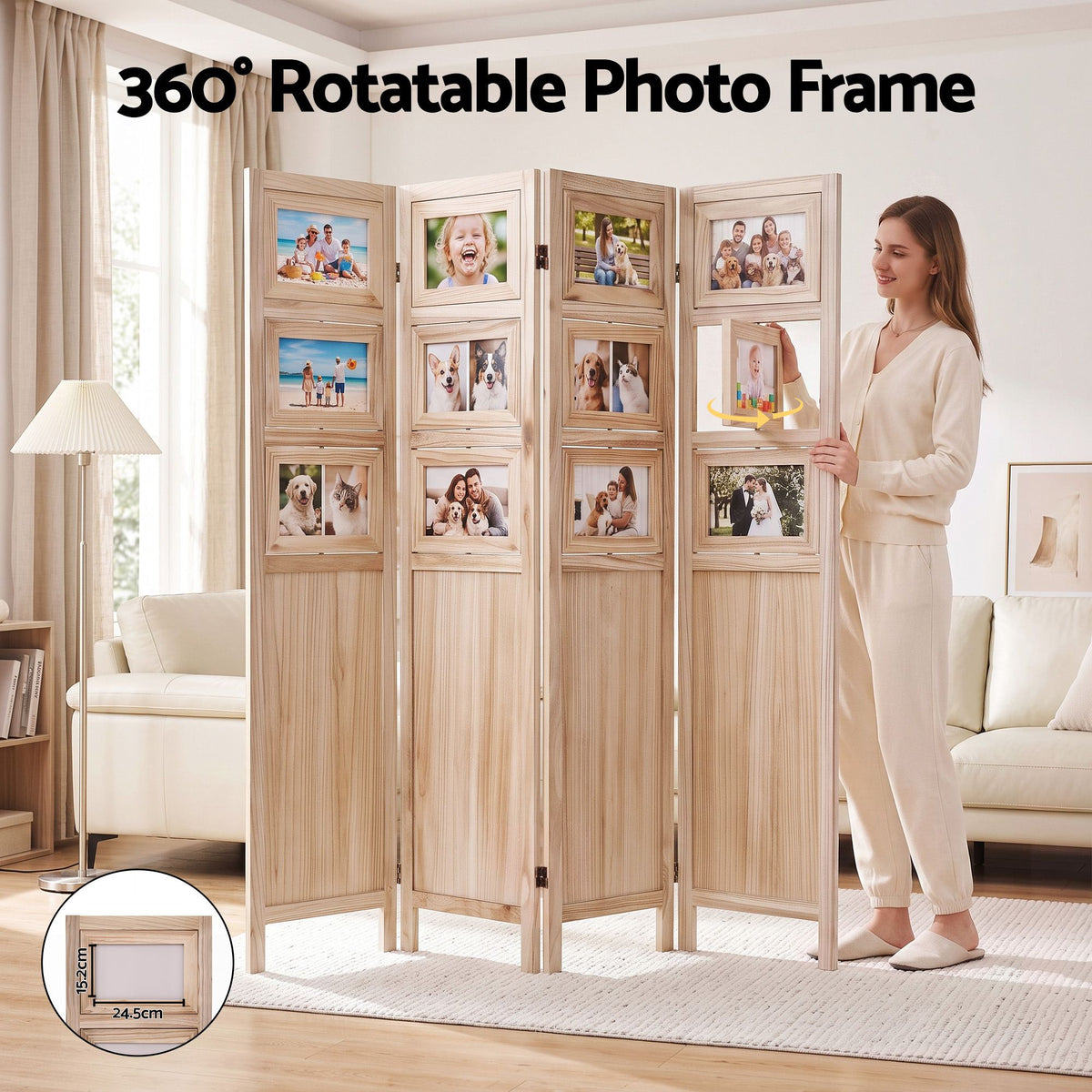 Artiss Room Divider 4 Panel Folding Privacy Screen Photo Frame Solid Wood