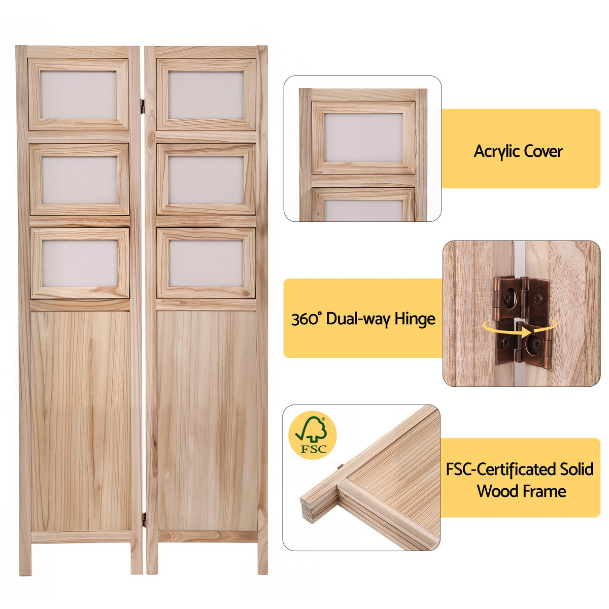Artiss Room Divider 4 Panel Folding Privacy Screen Photo Frame Solid Wood