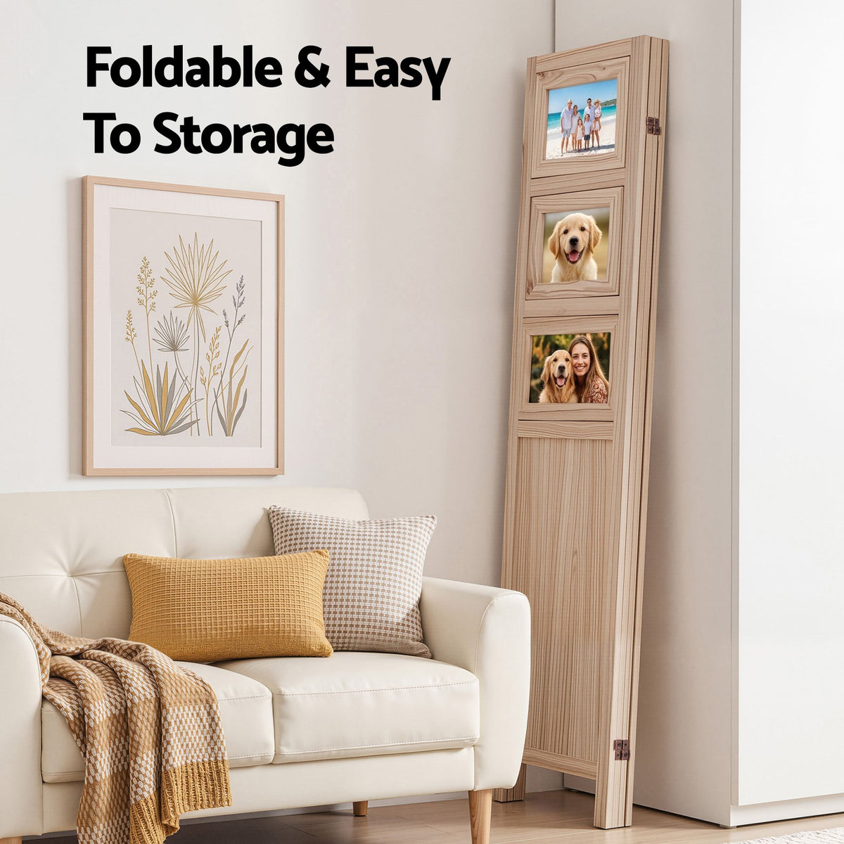 Artiss Room Divider 4 Panel Folding Privacy Screen Photo Frame Solid Wood