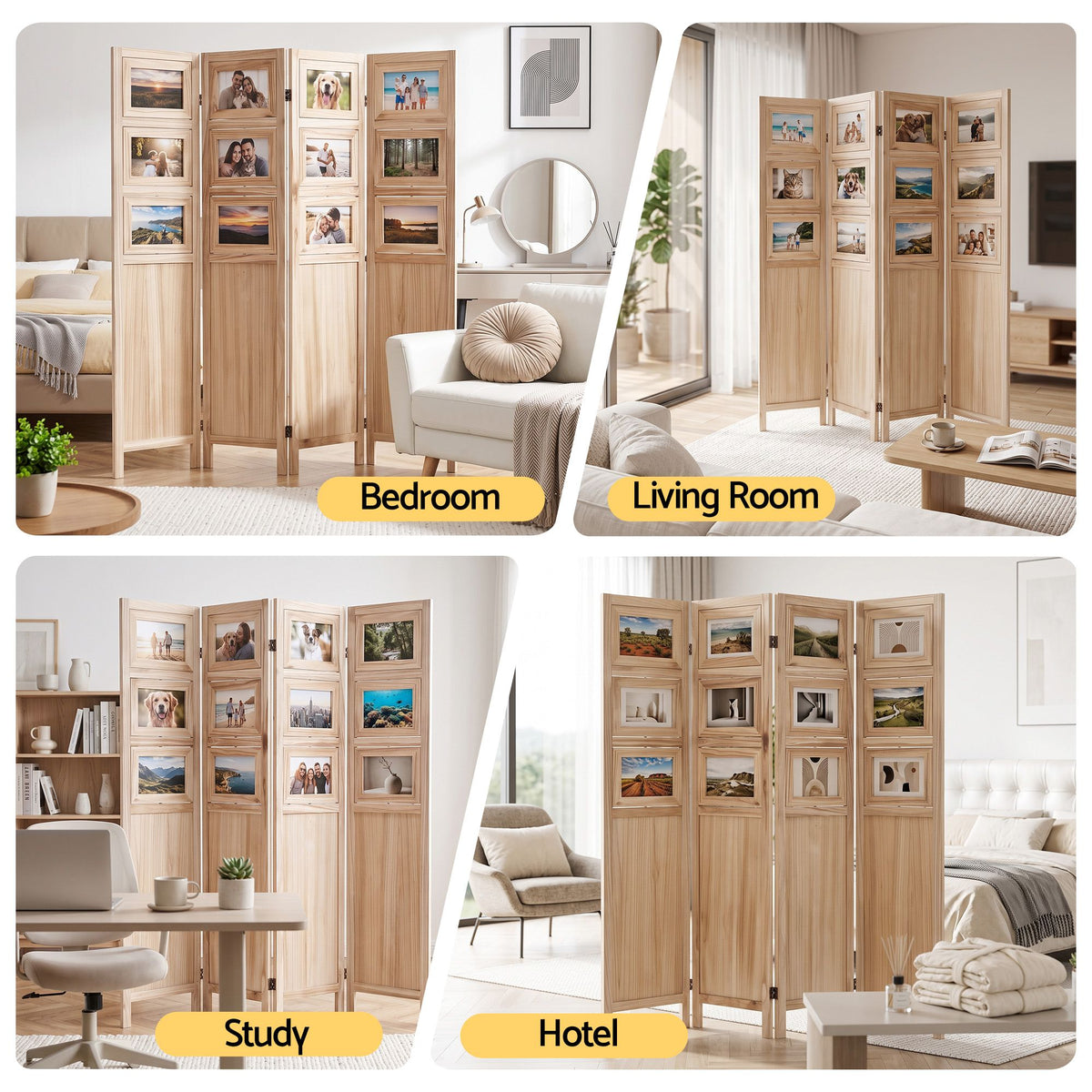 Artiss Room Divider 4 Panel Folding Privacy Screen Photo Frame Solid Wood
