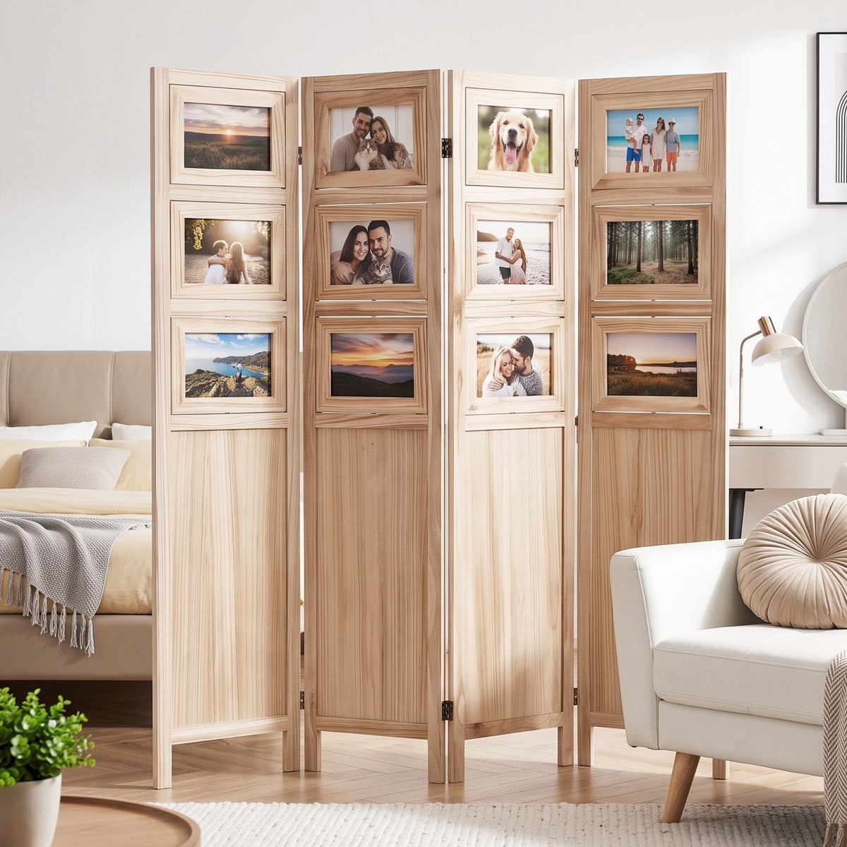 Artiss Room Divider 4 Panel Folding Privacy Screen Photo Frame Solid Wood