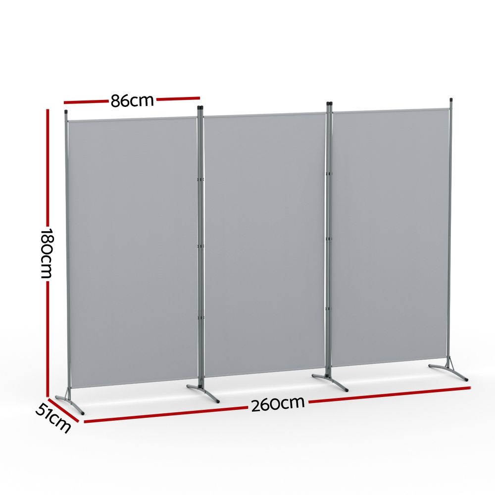 Artiss 3 Panel Room Divider Set of 2 Folding Privacy Screen Fabric Grey