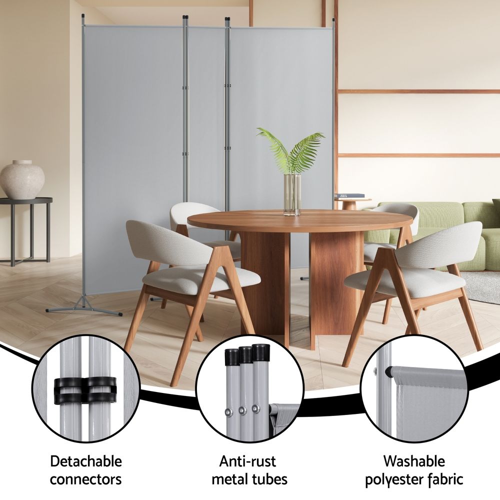 Artiss 3 Panel Room Divider Set of 2 Folding Privacy Screen Fabric Grey