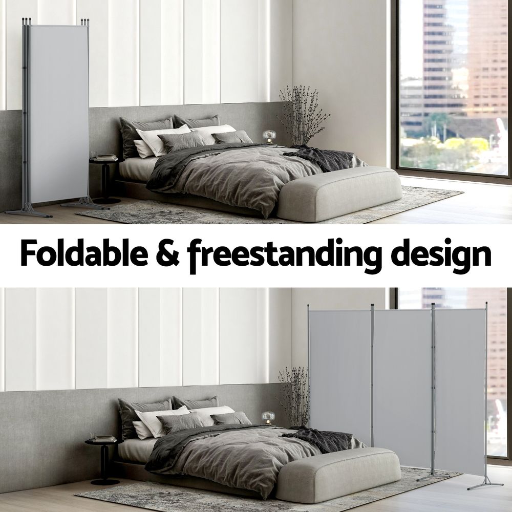 Artiss 3 Panel Room Divider Set of 2 Folding Privacy Screen Fabric Grey