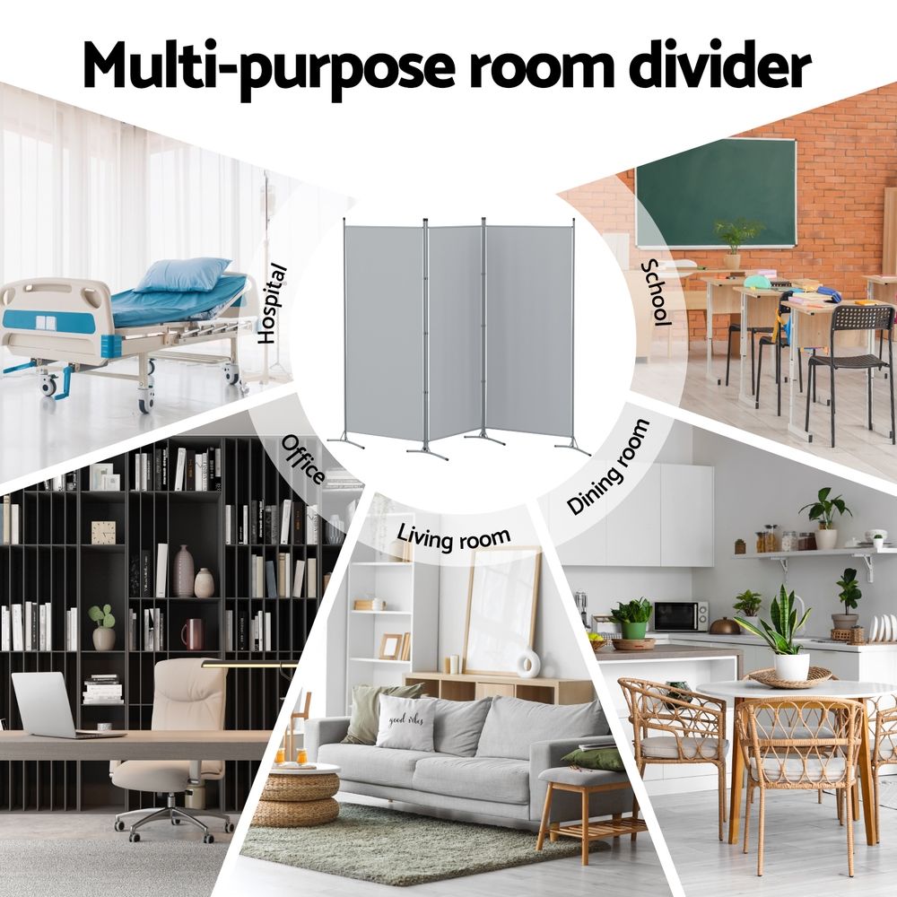 Artiss 3 Panel Room Divider Set of 2 Folding Privacy Screen Fabric Grey