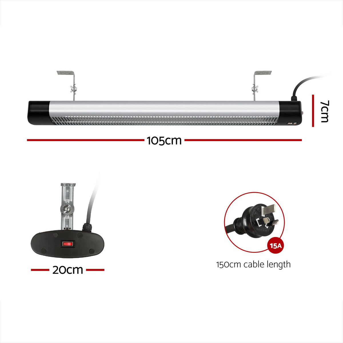 Devanti 2PCS Radiant Strip Heater Electric Infrared 3000W Outdoor Indoor Heating