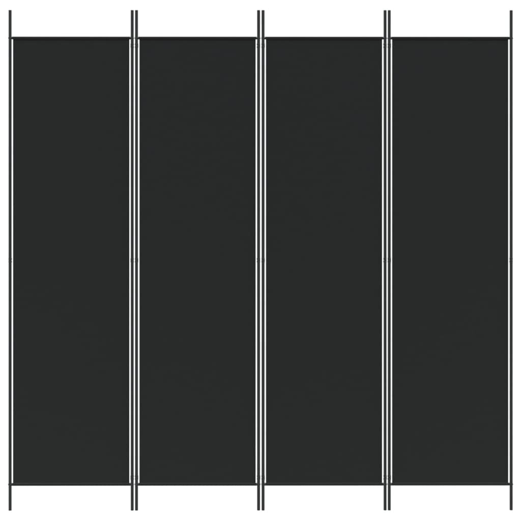 4-Panel Room Divider Black 200x200 cm Fabric