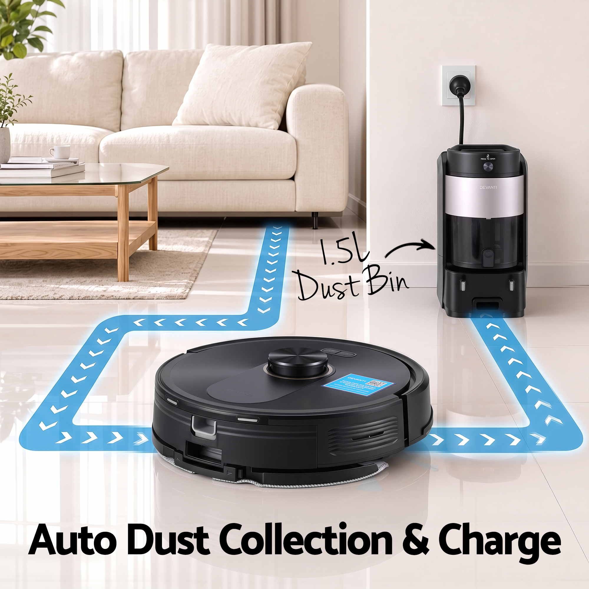 DEVANTI 3in1 Robot Vacuum and Mop, Self-Empty APP Control 6000Pa LDS Laser