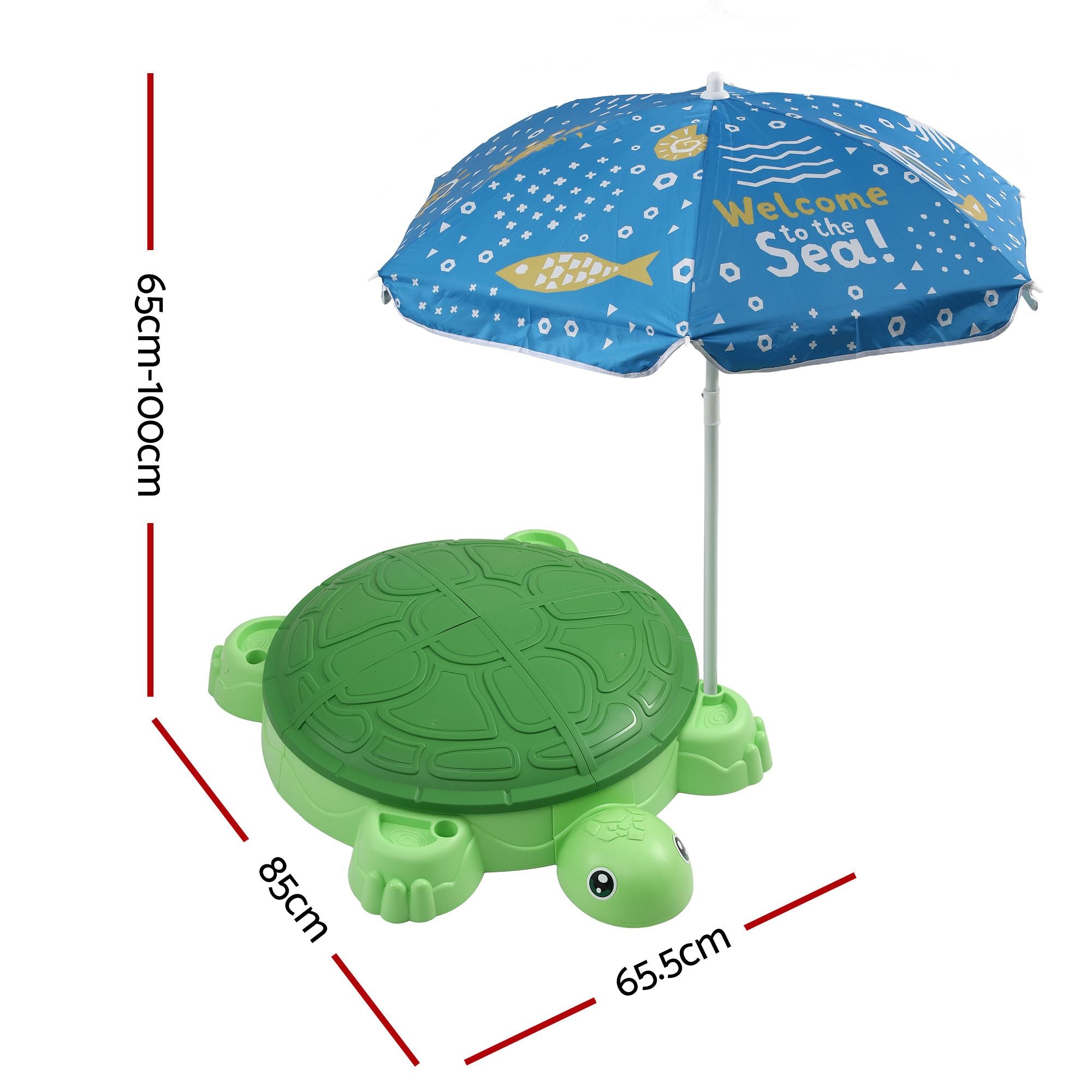 Keezi Kids Sandpit Turtle Sandbox Toys with Umbrella Lid & 8 Accessories Green
