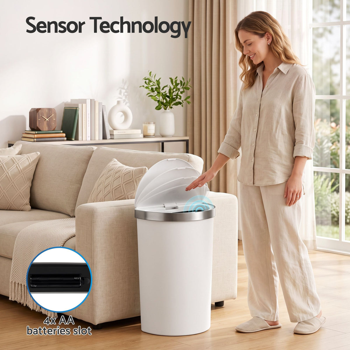 Devanti 50L Motion Sensor Bins Trash Can Kitchen Smart Rubbish Bin White