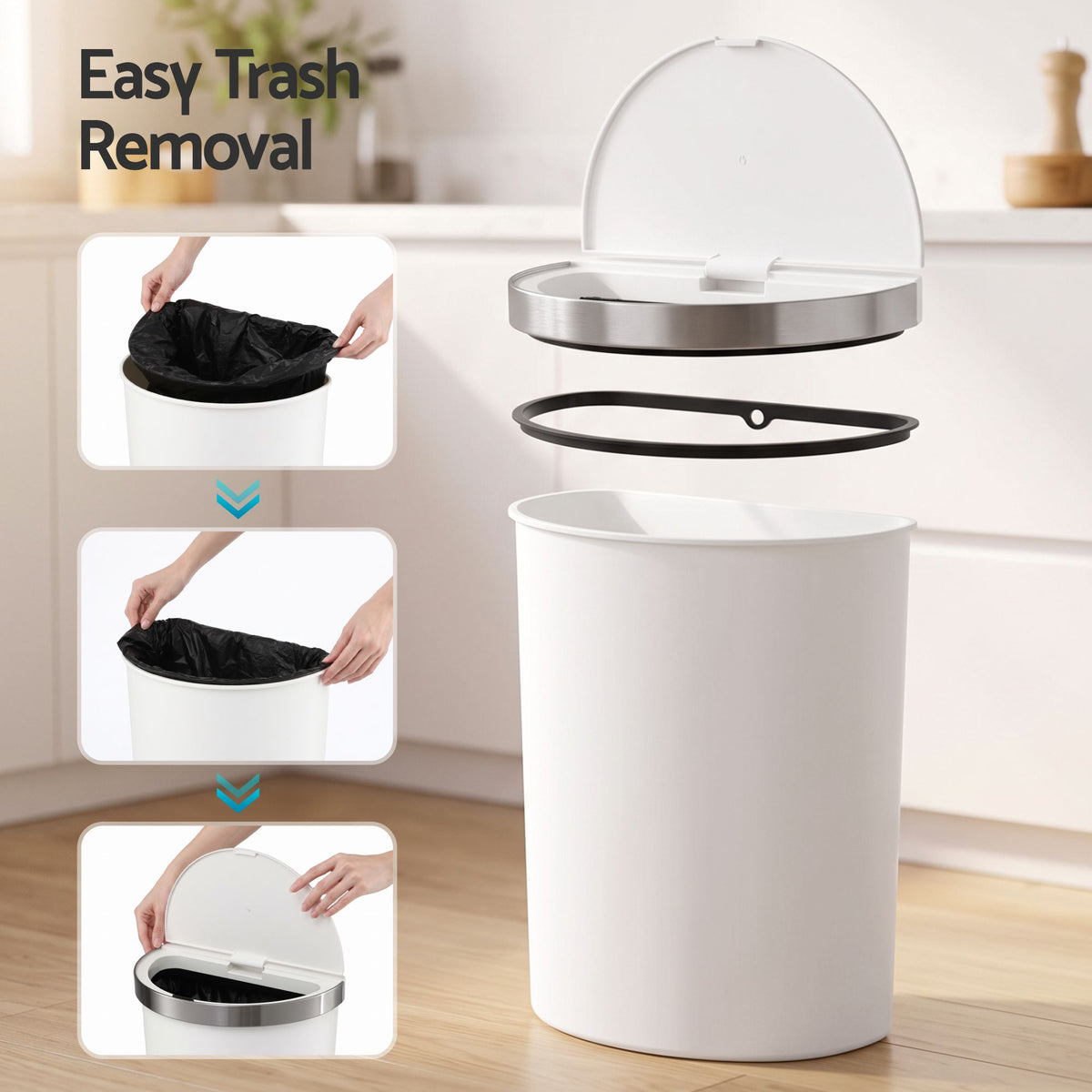 Devanti 50L Motion Sensor Bins Trash Can Kitchen Smart Rubbish Bin White