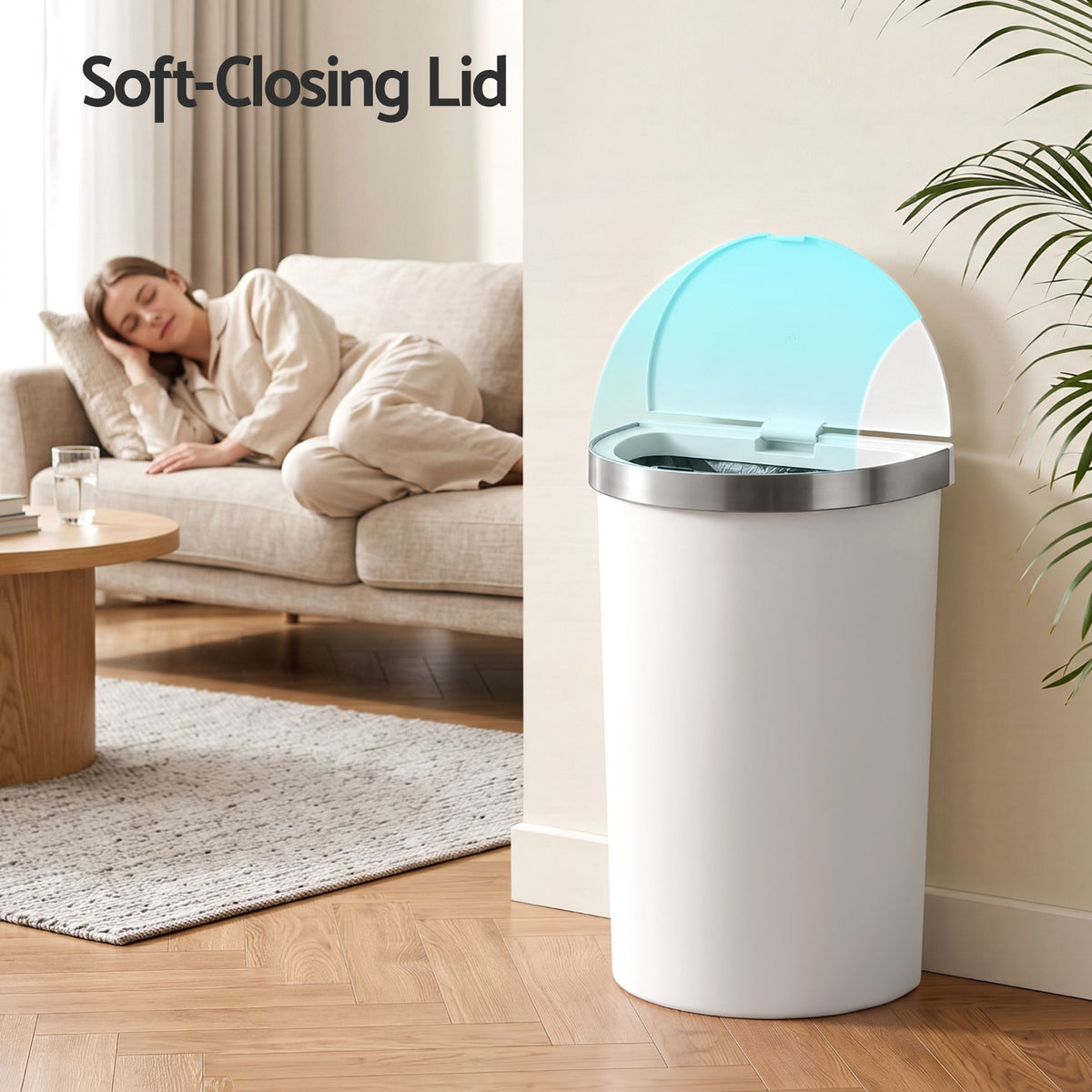 Devanti 50L Motion Sensor Bins Trash Can Kitchen Smart Rubbish Bin White