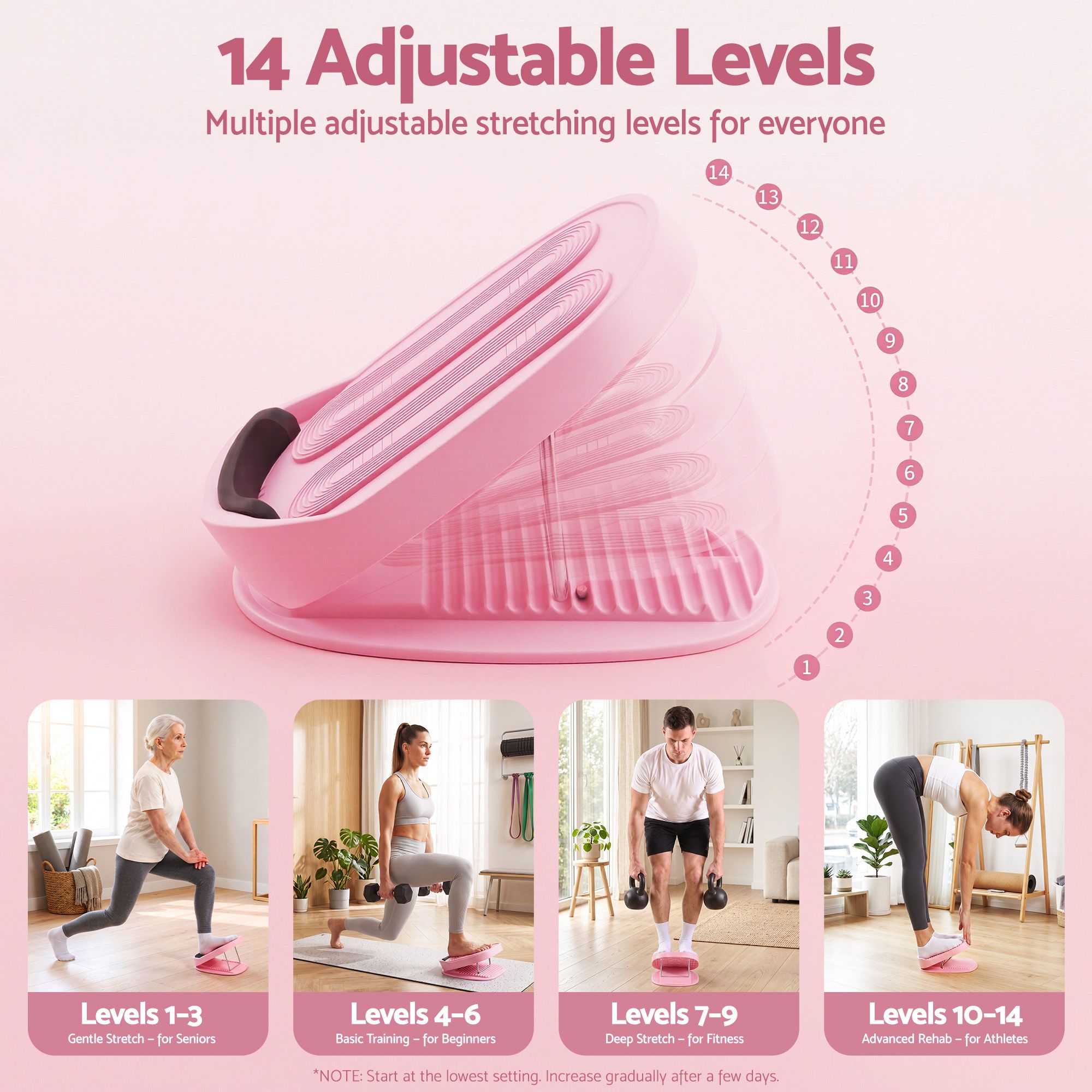 Everfit Slant Board Balance Board 14-Level Adjustable Incline Calf Stretch Pink