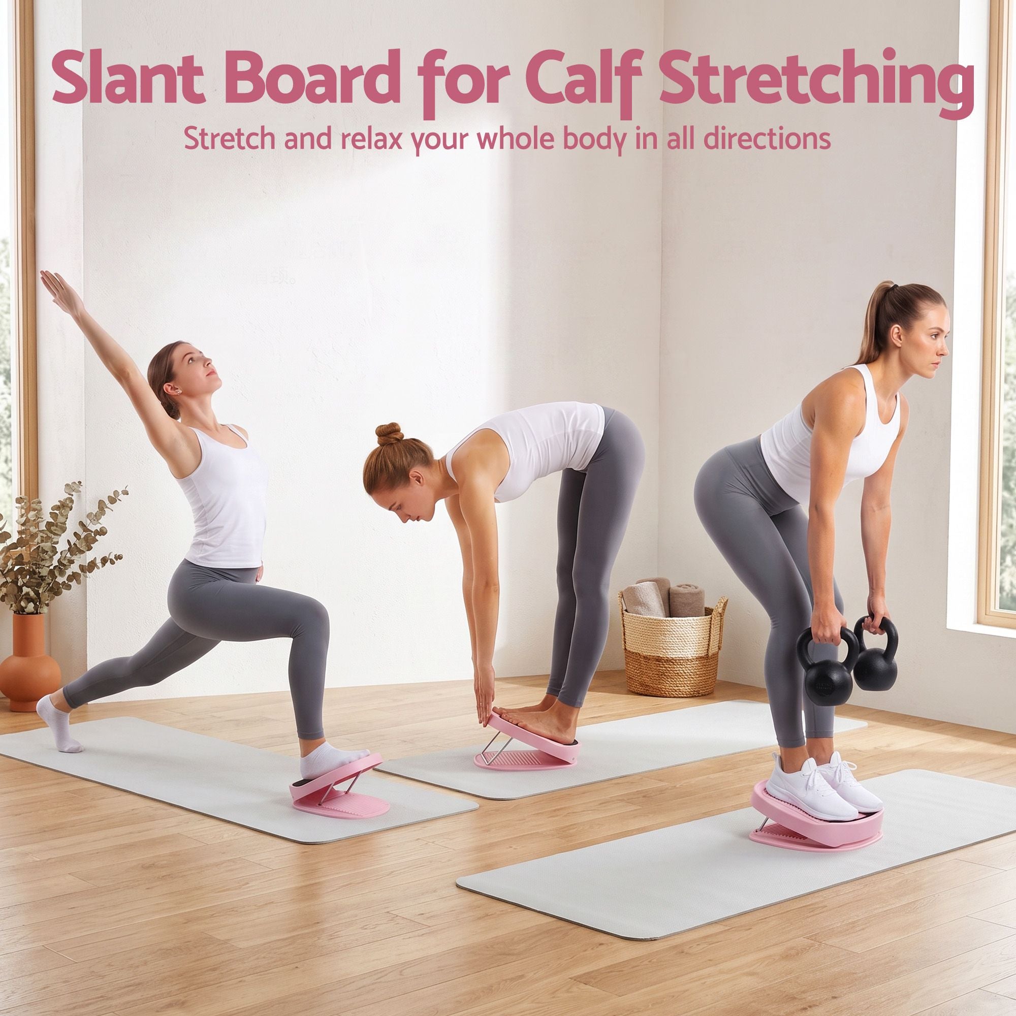Everfit Slant Board Balance Board 14-Level Adjustable Incline Calf Stretch Pink