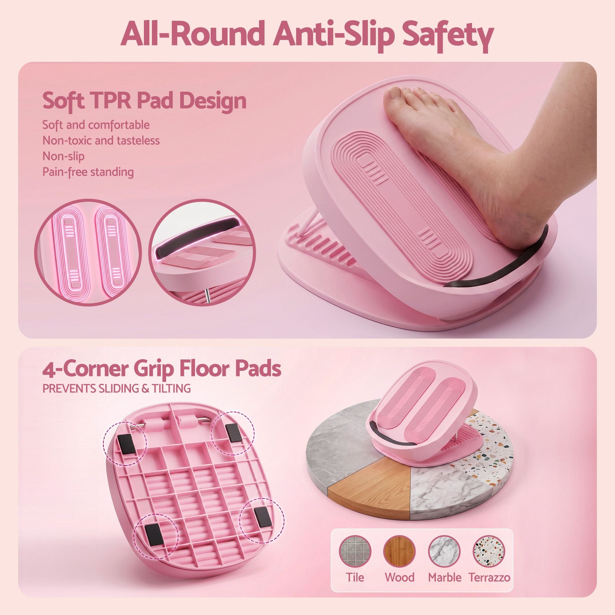 Everfit Slant Board Balance Board 14-Level Adjustable Incline Calf Stretch Pink