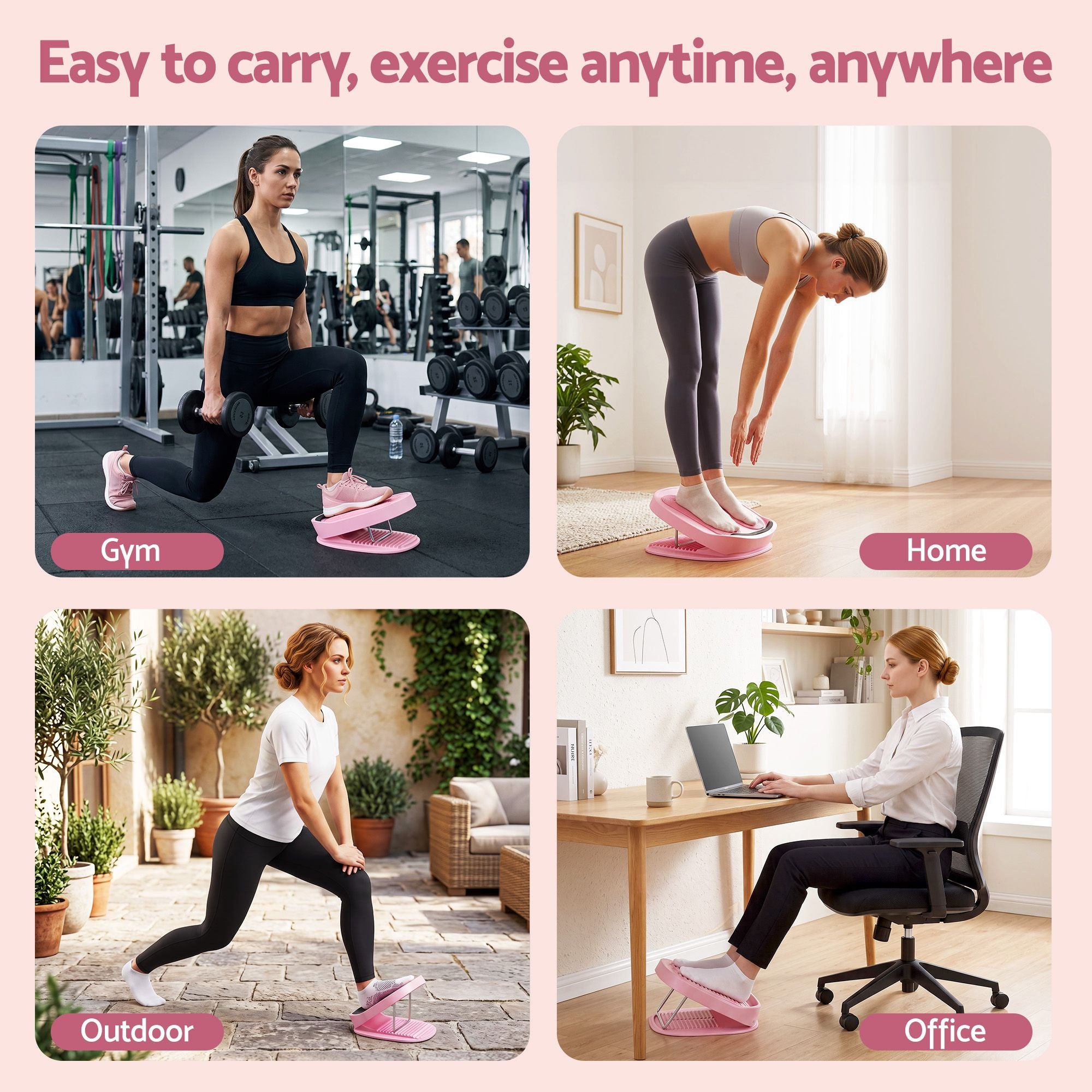 Everfit Slant Board Balance Board 14-Level Adjustable Incline Calf Stretch Pink