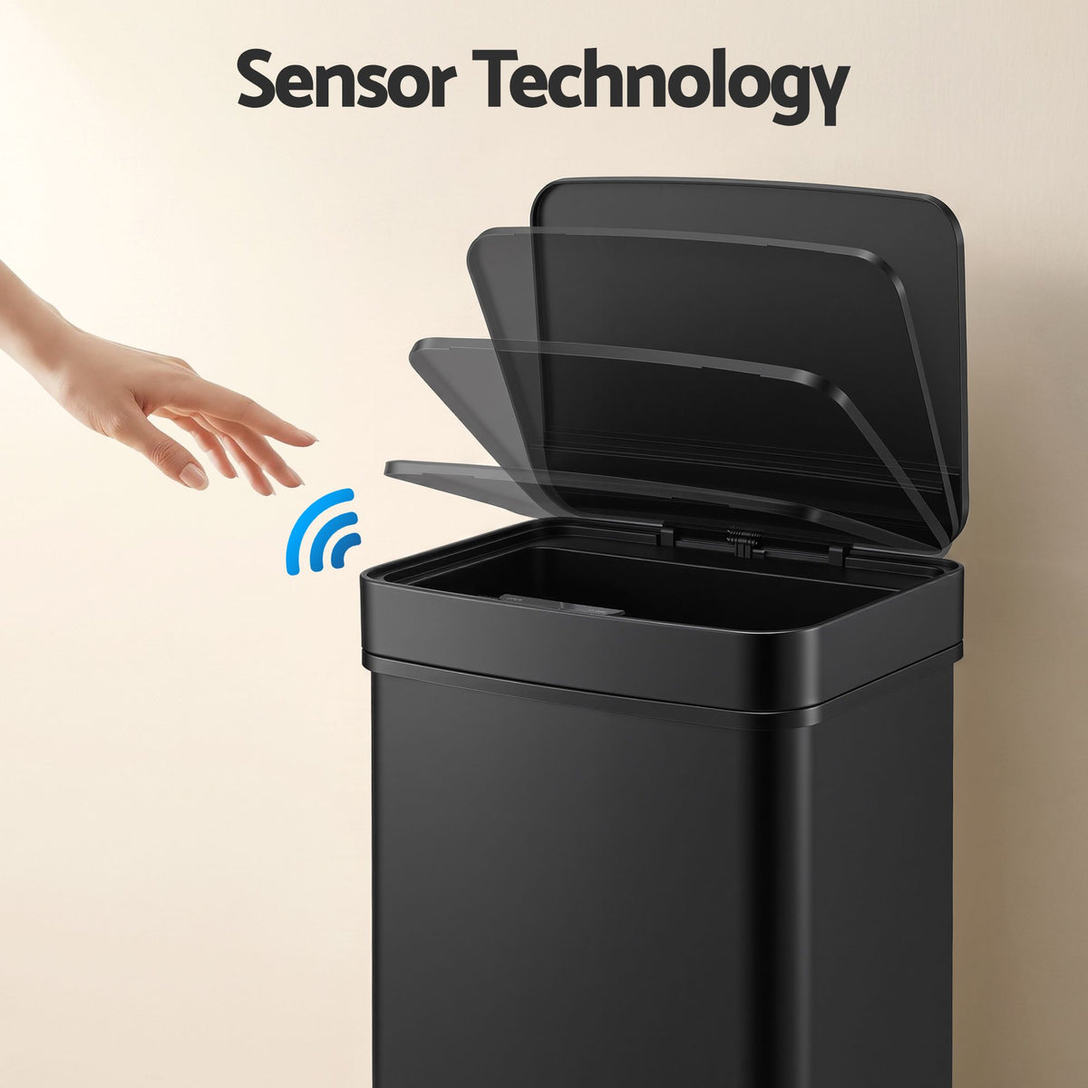 Devanti 72L Sensor Bin 4-in-1 Compartment Stainless Steel Trash Can Black