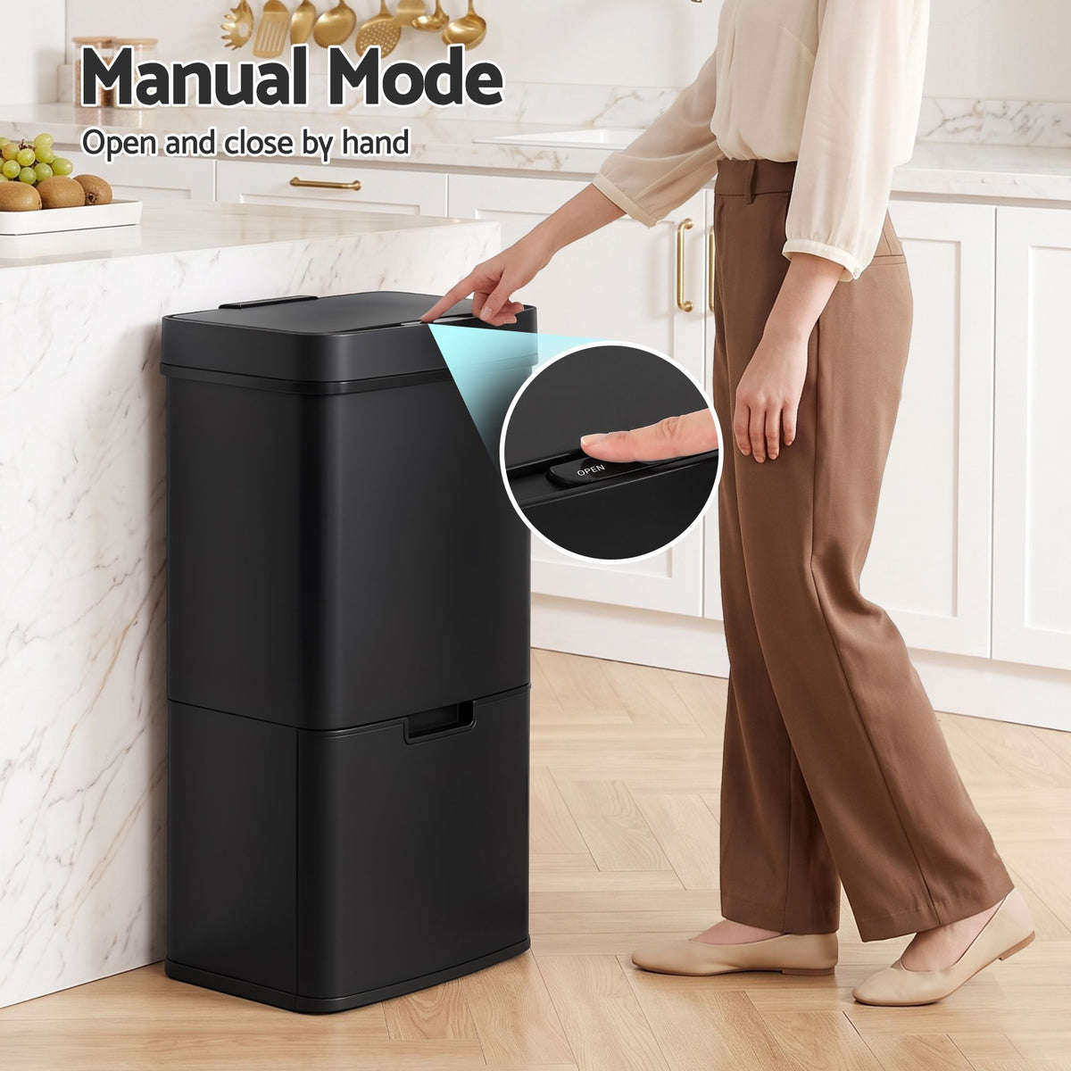 Devanti 72L Sensor Bin 4-in-1 Compartment Stainless Steel Trash Can Black