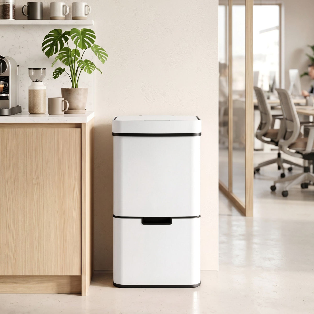 Devanti 72L Sensor Bin 4-in-1 Compartment Stainless Steel Trash Can White