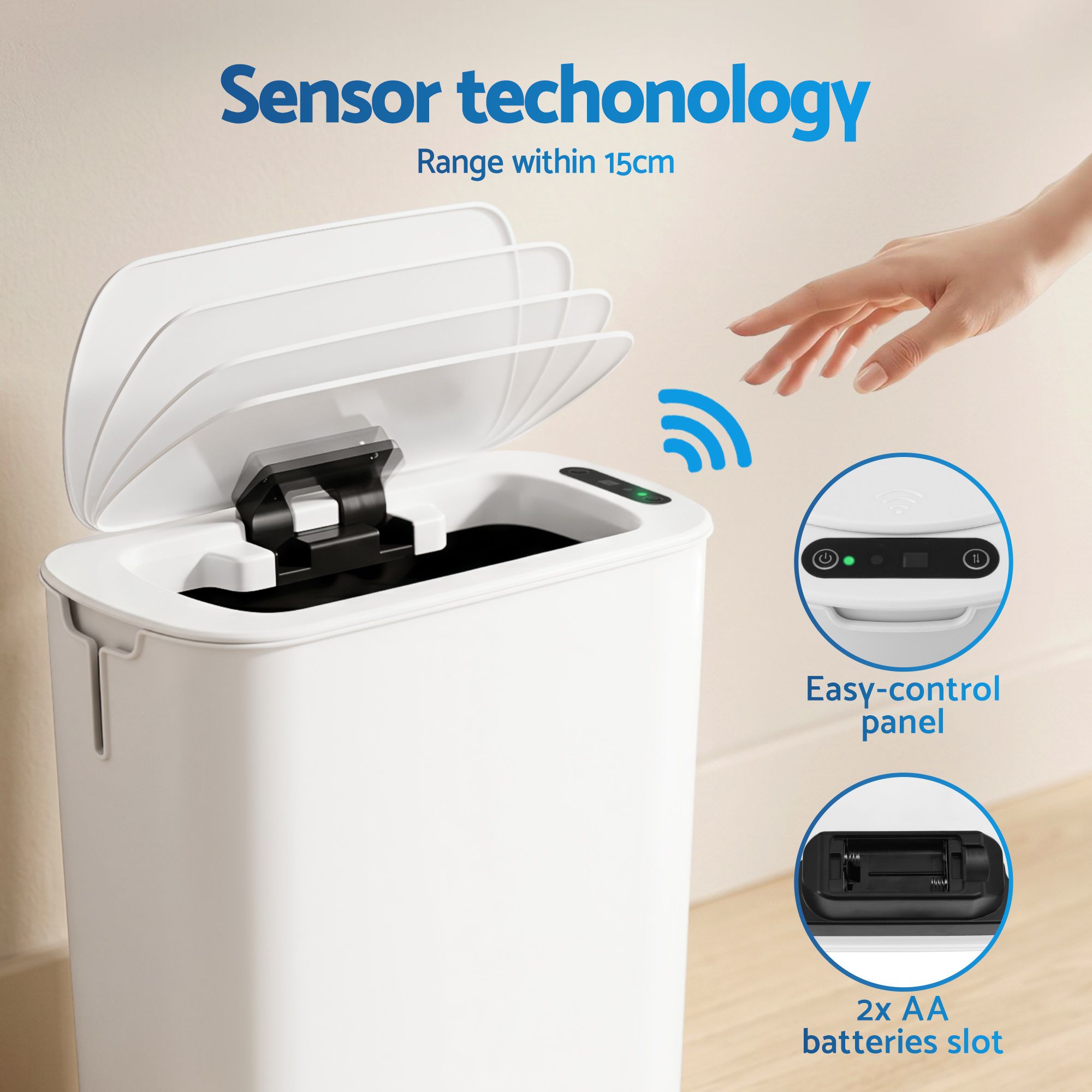 Devanti Automatic Trash Bin 2PCS with Lid 11L Motion Sensor Kitchen Bin Touchless Garbage Can Modern White Plastic Slim Rubbish Bin with Liner Holder