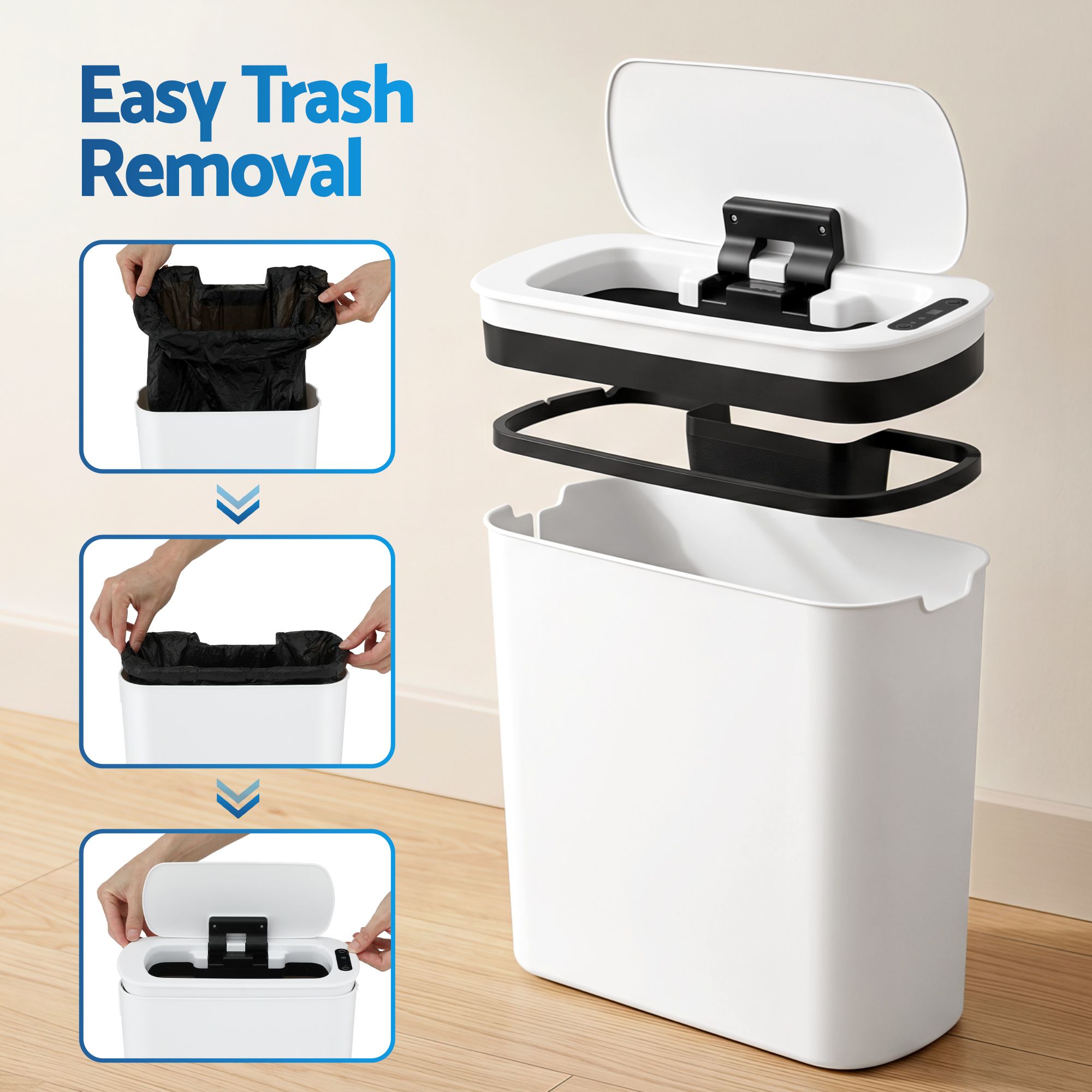 Devanti Automatic Trash Bin 2PCS with Lid 11L Motion Sensor Kitchen Bin Touchless Garbage Can Modern White Plastic Slim Rubbish Bin with Liner Holder