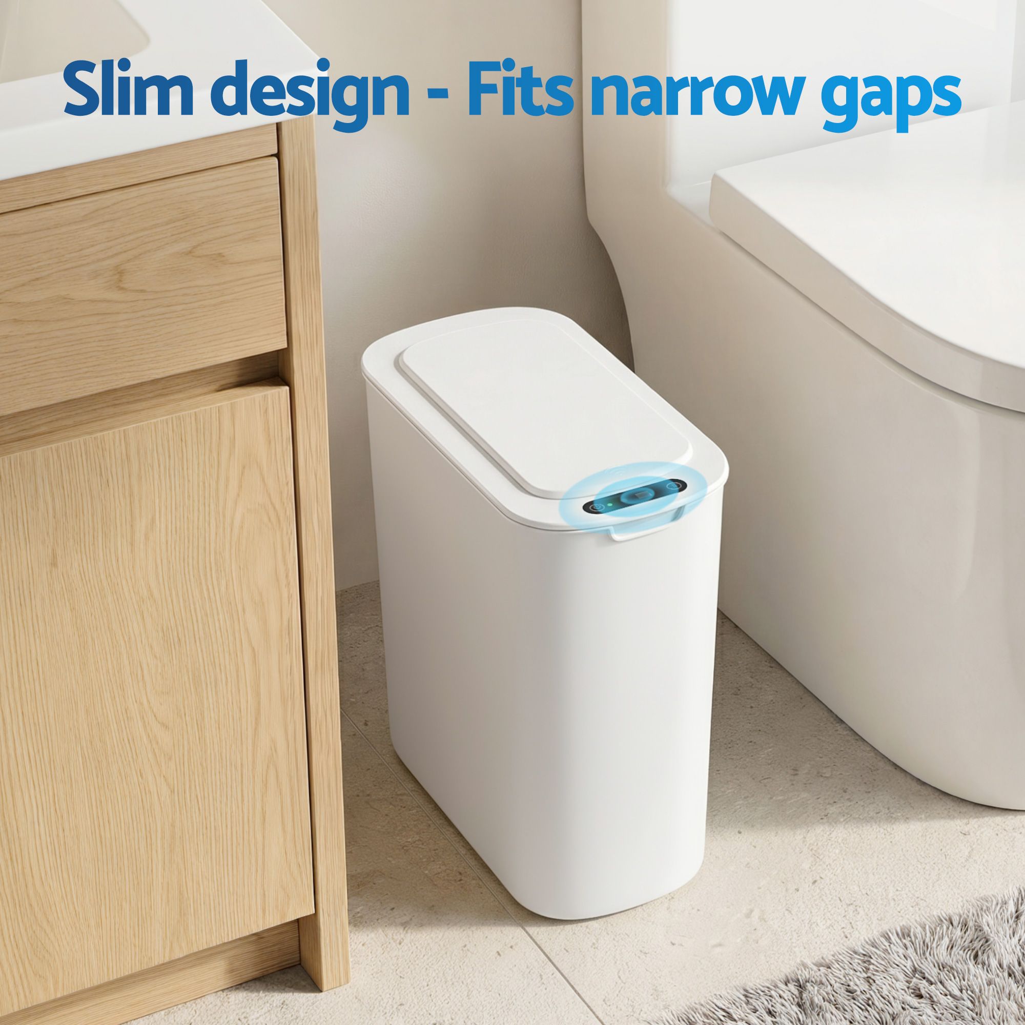 Devanti Automatic Trash Bin 2PCS with Lid 11L Motion Sensor Kitchen Bin Touchless Garbage Can Modern White Plastic Slim Rubbish Bin with Liner Holder
