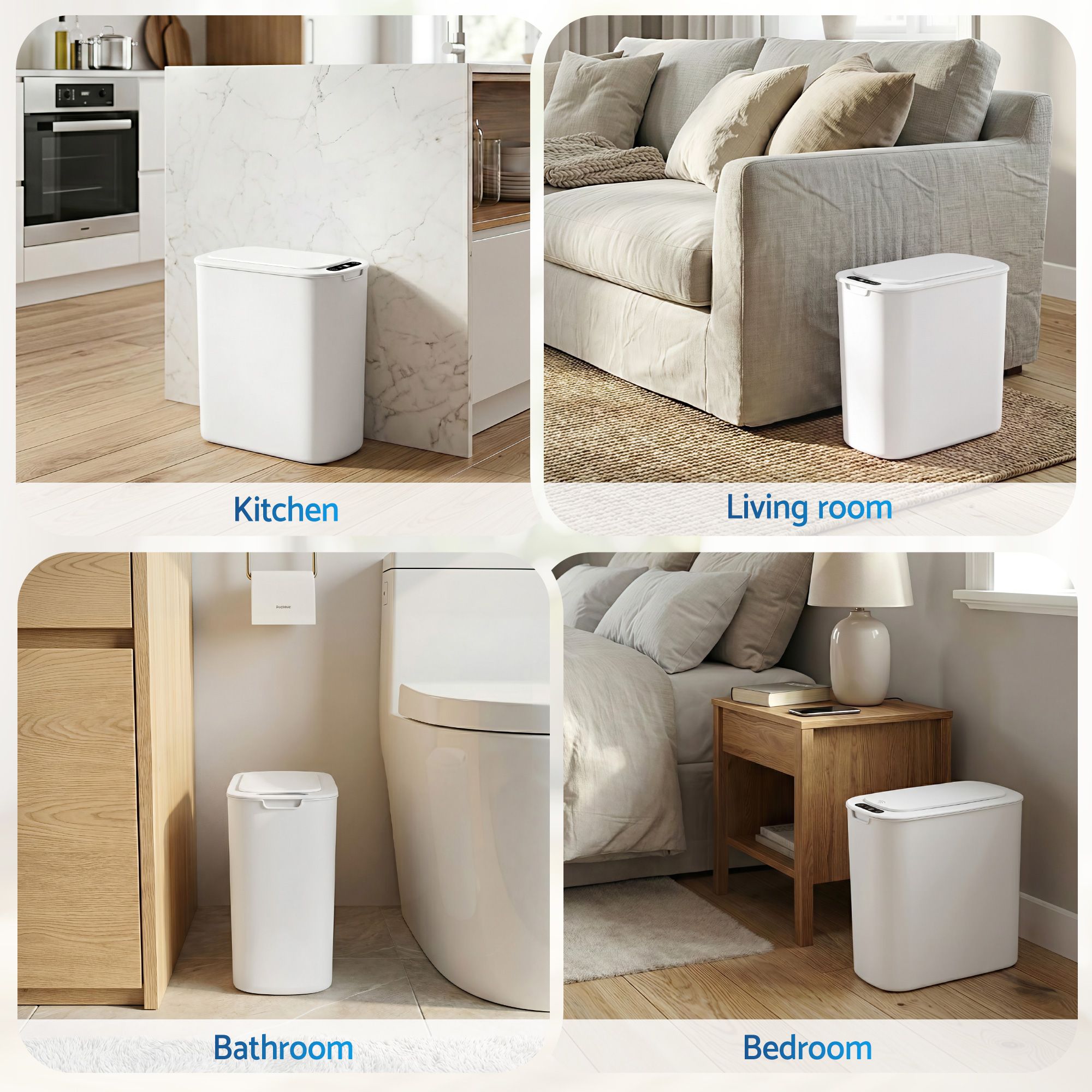 Devanti Automatic Trash Bin 2PCS with Lid 11L Motion Sensor Kitchen Bin Touchless Garbage Can Modern White Plastic Slim Rubbish Bin with Liner Holder