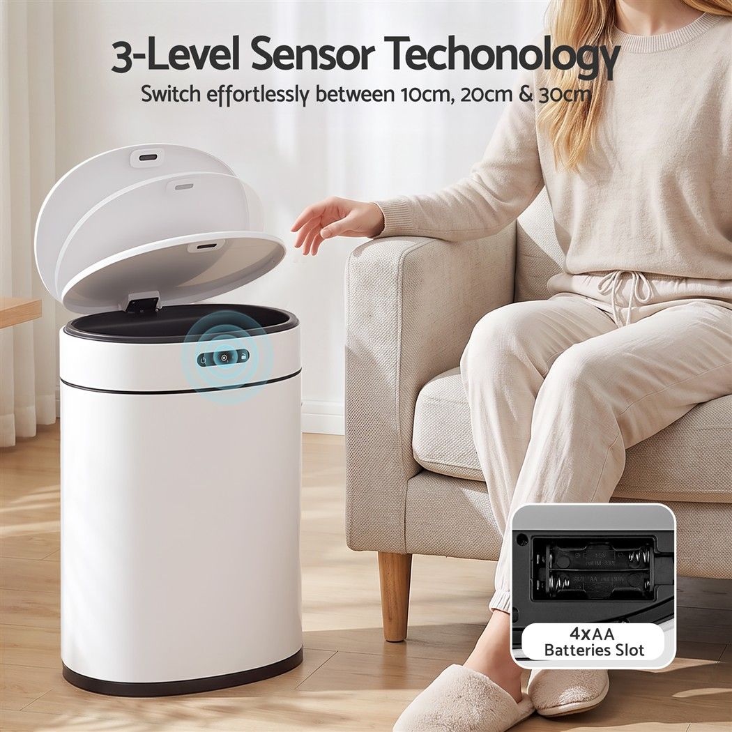 Devanti 20L Automatic Sensor Bin Touchless Rubbish Waste Bin White