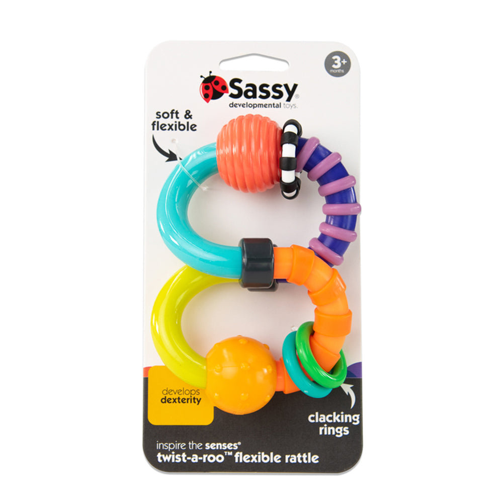 Sassy Baby Twist-A-Roo Rattle Textured Sensory Teether Bright Colours 3 Months+
