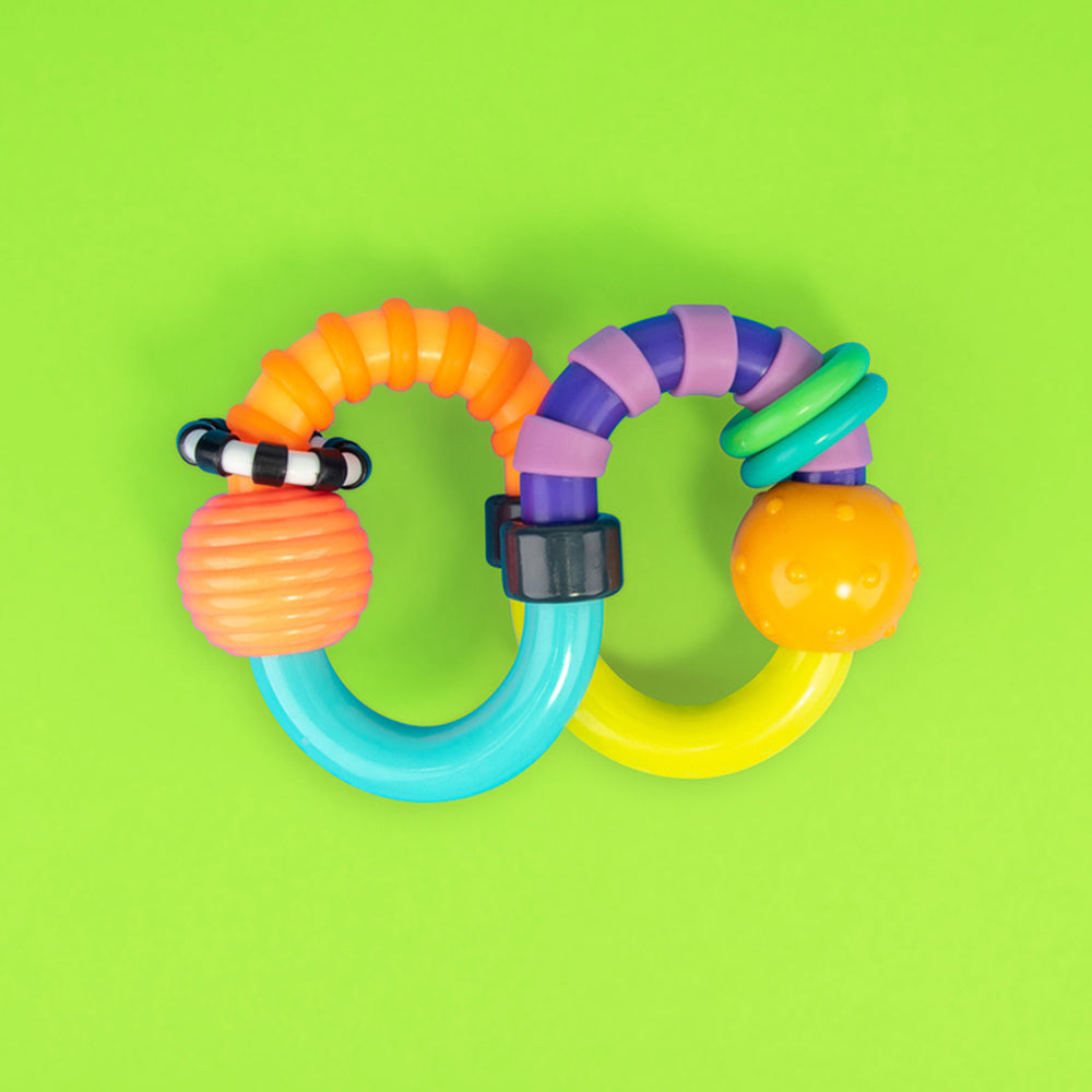 Sassy Baby Twist-A-Roo Rattle Textured Sensory Teether Bright Colours 3 Months+