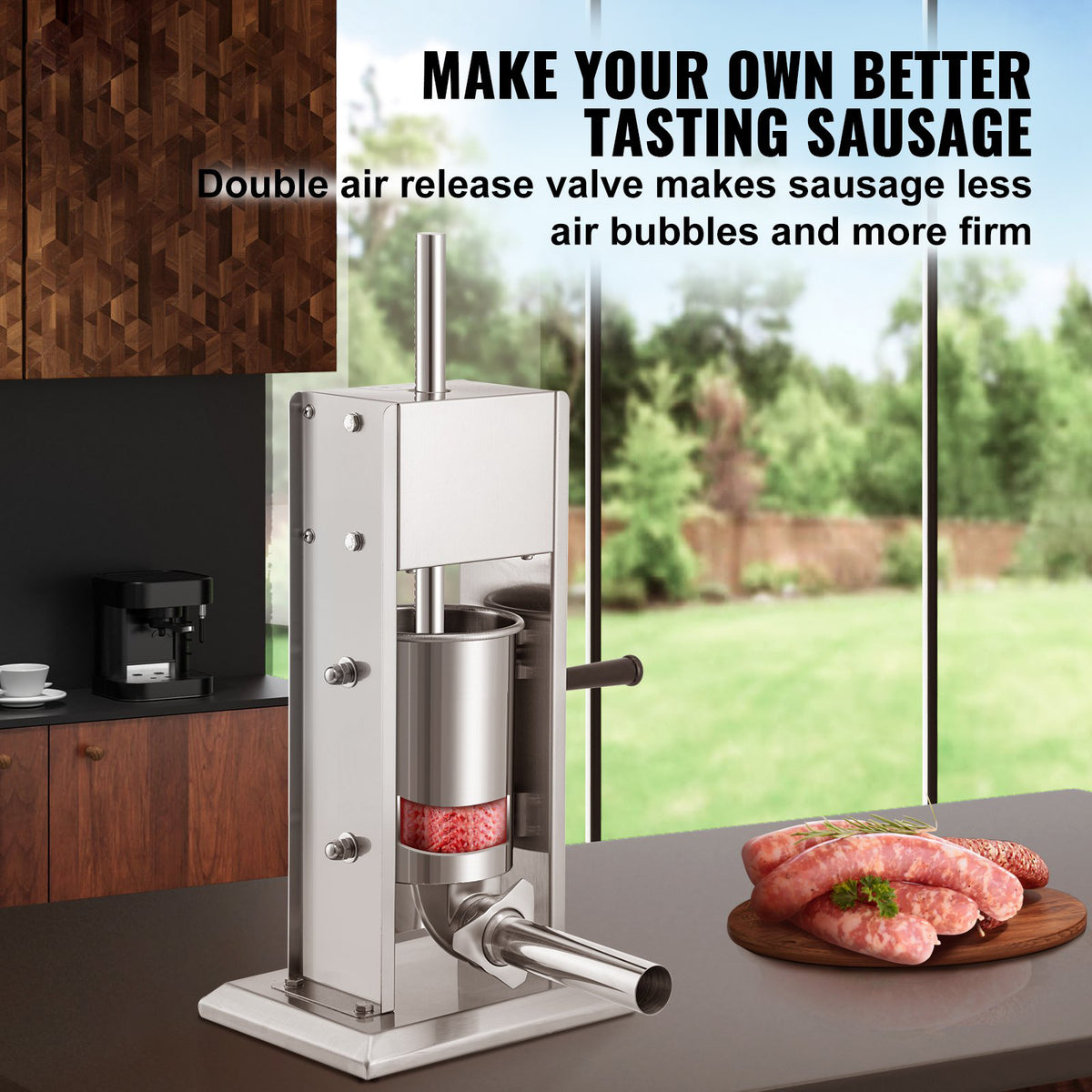 Manual Sausage Stuffer 5lbs/3L Two-Speed Stainless Steel with 4 Tubes