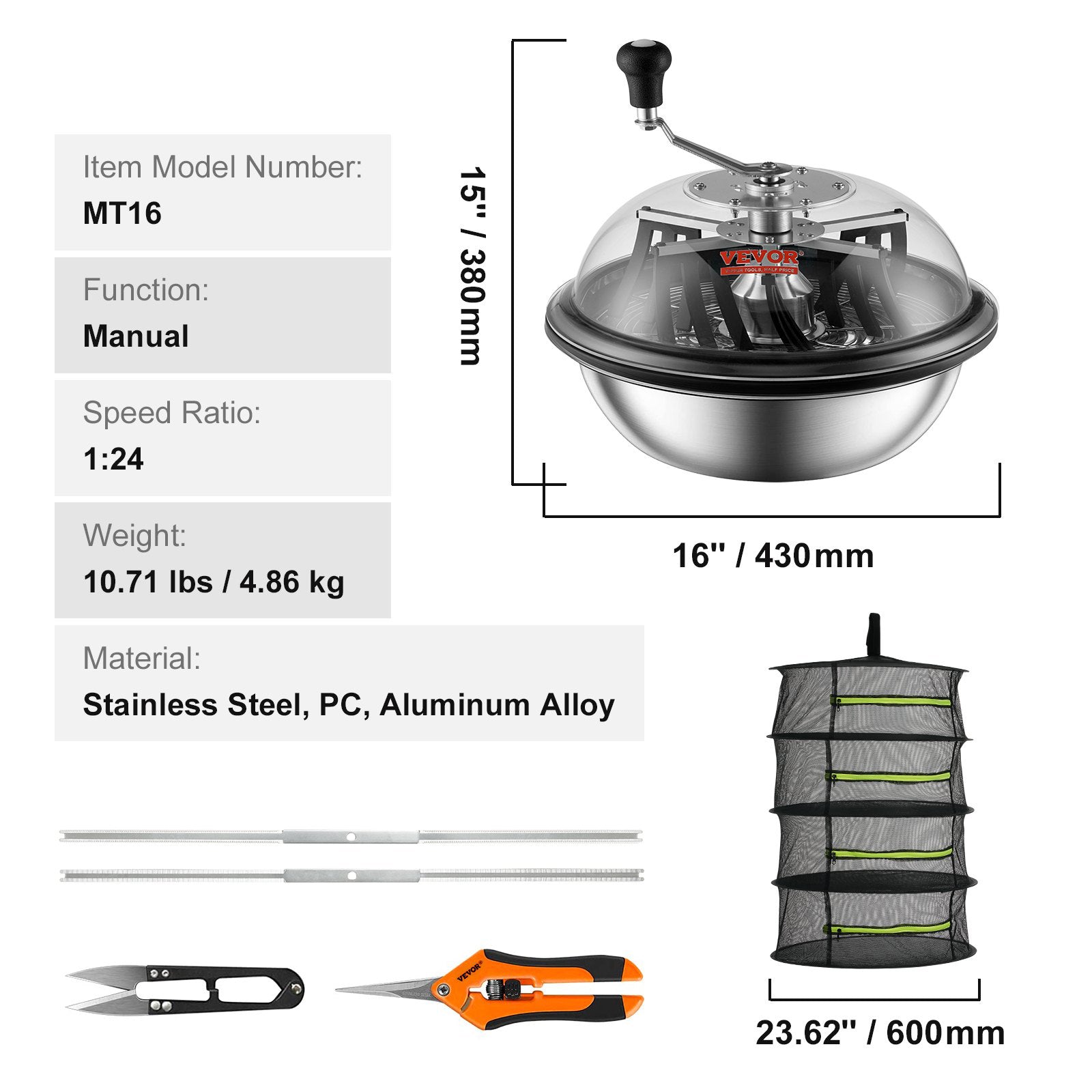 Leaf Bowl Trimmer 16" Manual Bud Trimmer with Stainless Steel Blades