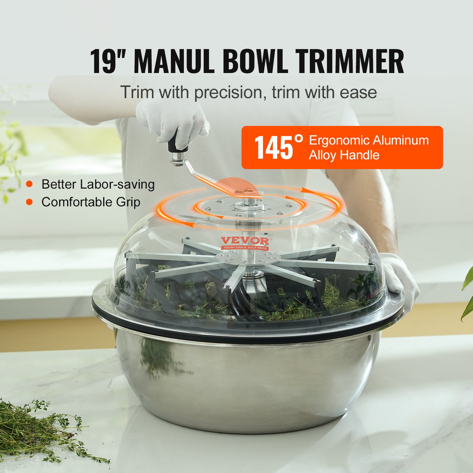 Leaf Bowl Trimmer 19" Manual Bud Trimmer with Stainless Steel Blades