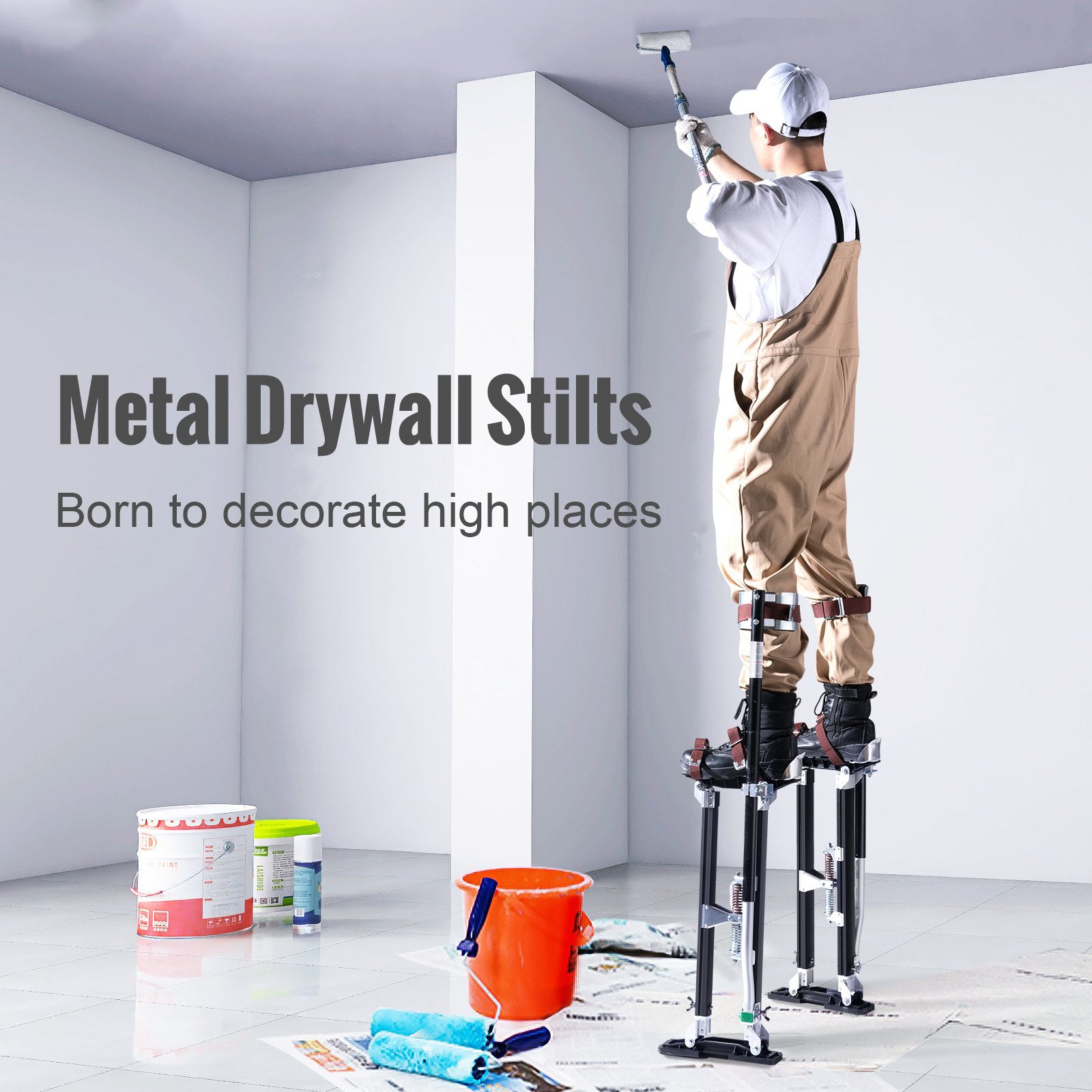 Adjustable Aluminum Drywall Stilts 61-101.6 cm with Knee Pads
