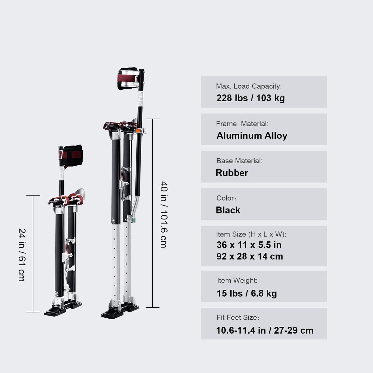Adjustable Aluminum Drywall Stilts 61-101.6 cm with Knee Pads