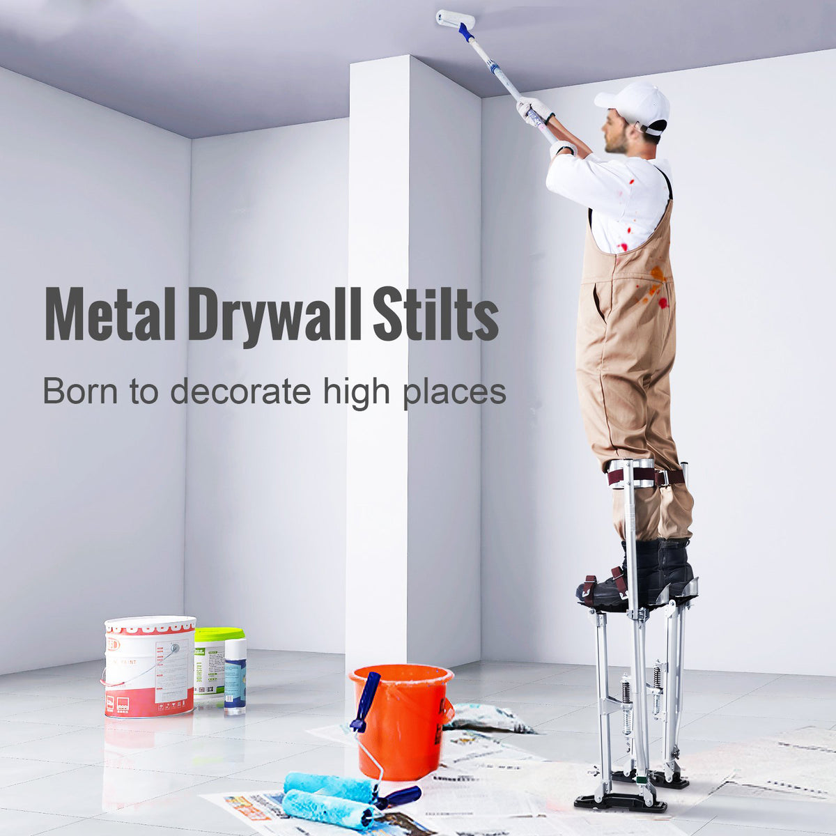 Adjustable Aluminum Drywall Stilts 24-40 inch with Knee Pads Silver