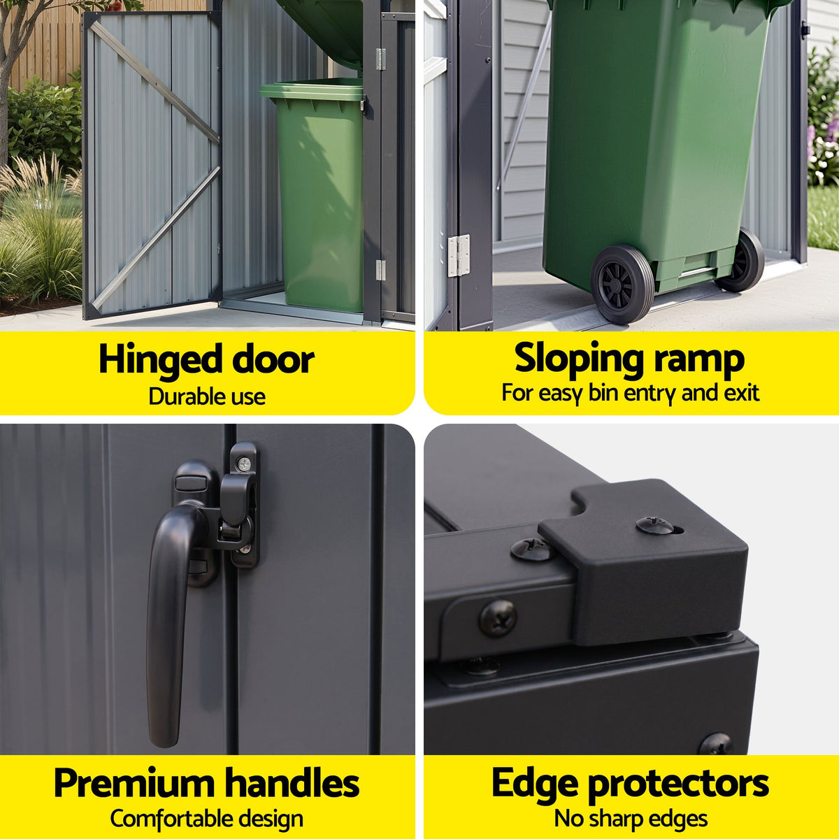 Giantz Bin Shed Triple Wheelie Waste Bins Storage Steel Garden Enclosure Grey