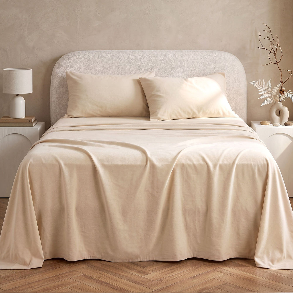 Giselle Double Sheet Set 150GSM Anti-pilling Micro Flannel 4 Piece Cream White