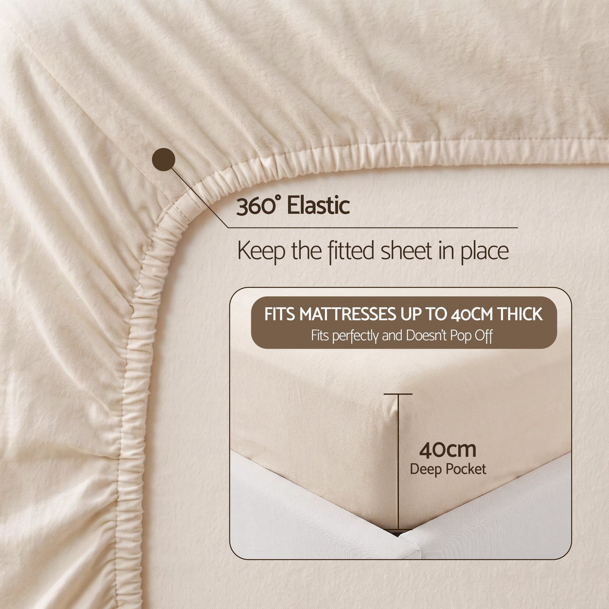 Giselle Single Sheet Set 150GSM Anti-pilling Micro Flannel 4 Piece Cream White