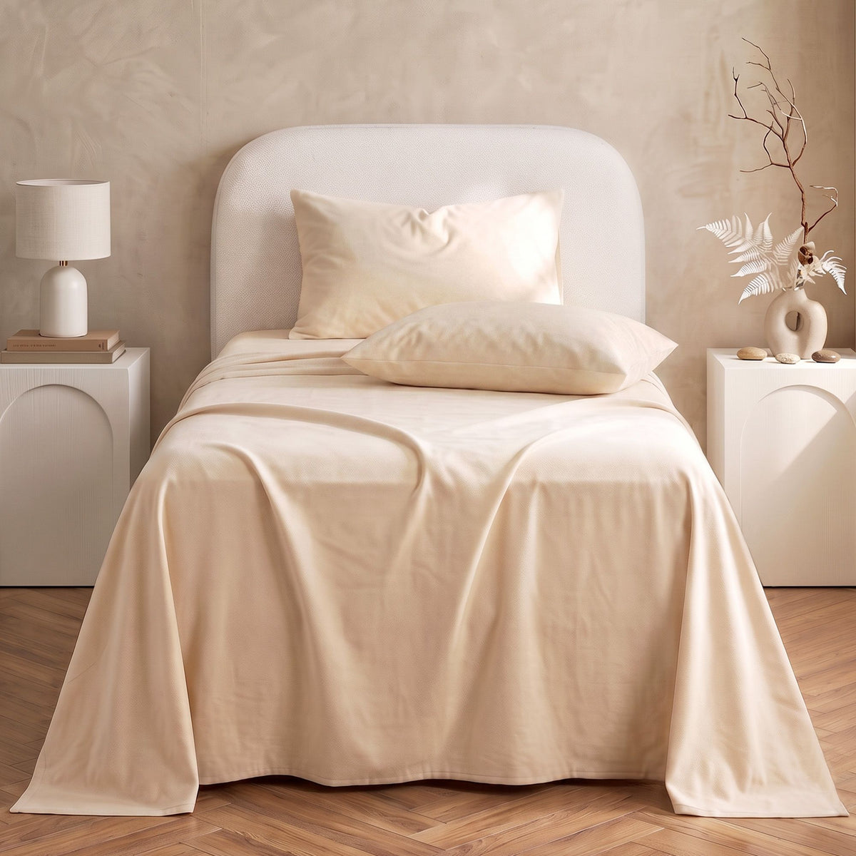 Giselle Single Sheet Set 150GSM Anti-pilling Micro Flannel 4 Piece Cream White