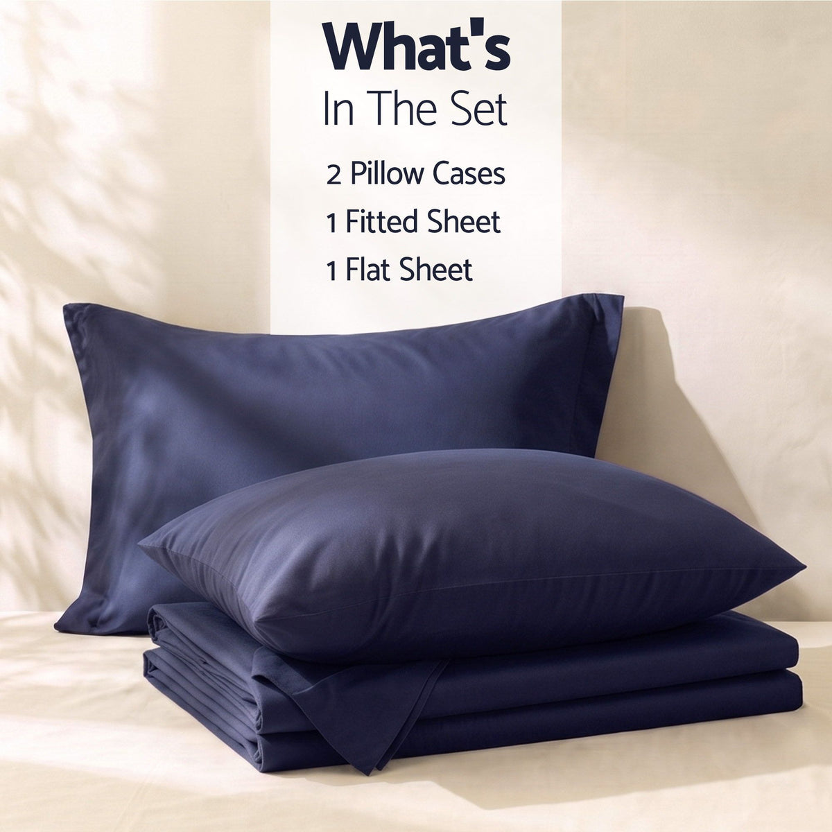 Giselle Double 500TC Cotton 4Pcs Sheet Set 40cm Extra Deep Pocket Navy Blue