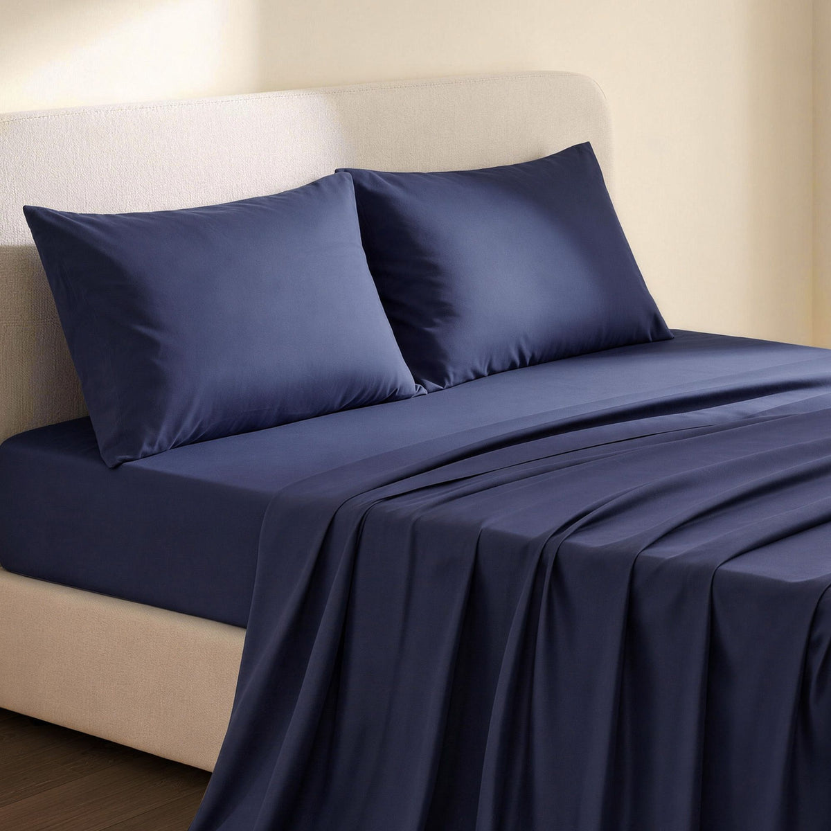 Giselle King 500TC Cotton 4Pcs Sheet Set 40cm Extra Deep Pocket Navy Blue