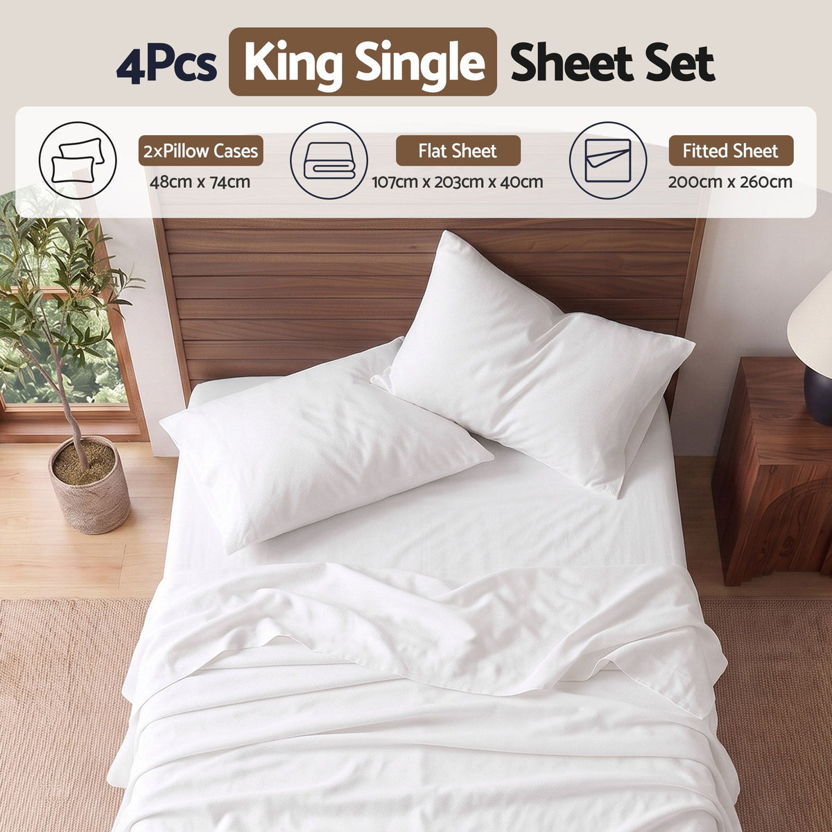 Giselle Kingsingle 500TC Cotton 4Pcs Sheet Set 40cm Extra Deep Pocket White