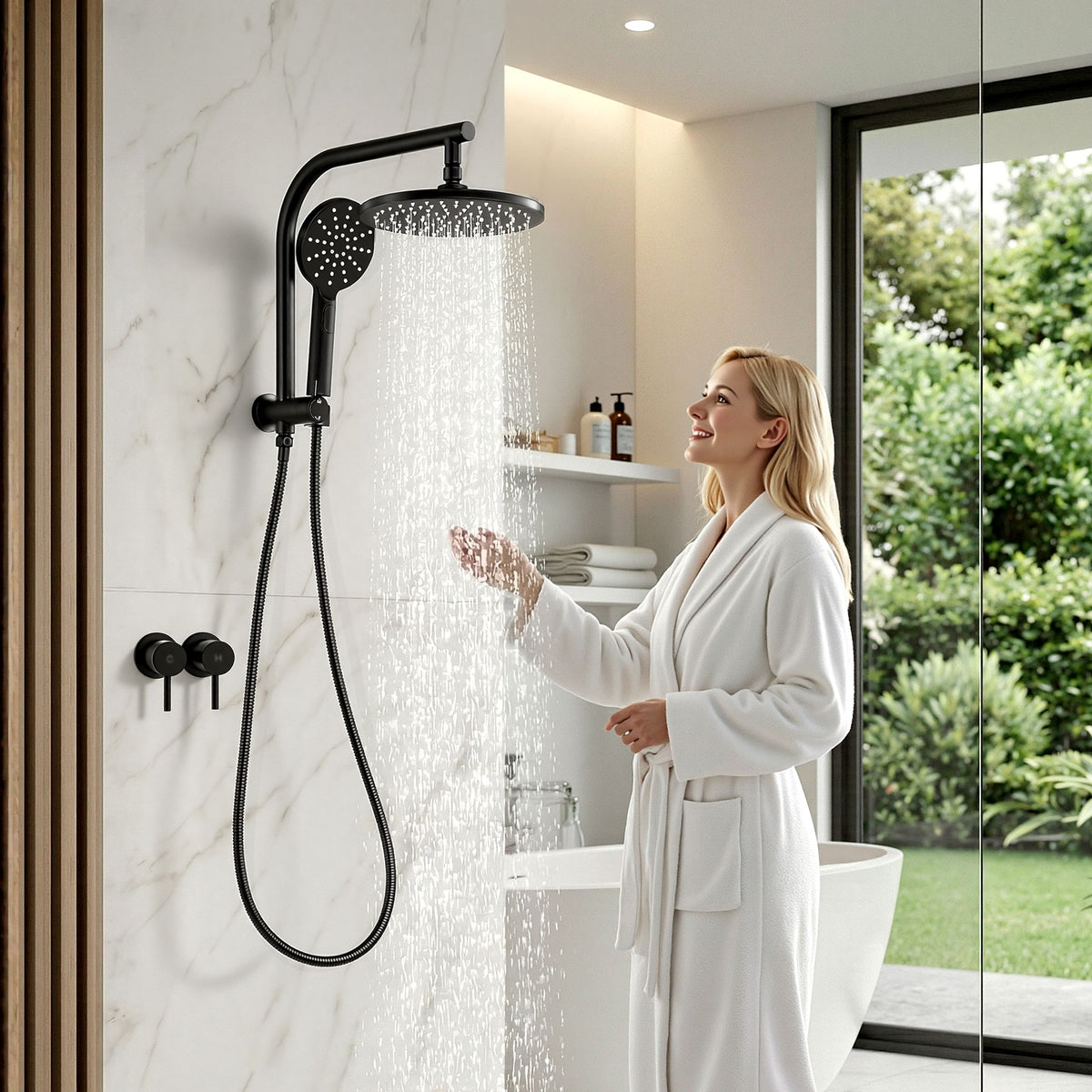 Cefito 9'' Rain Shower Head Set Handheld Round High Pressure Twins Tap Chrome