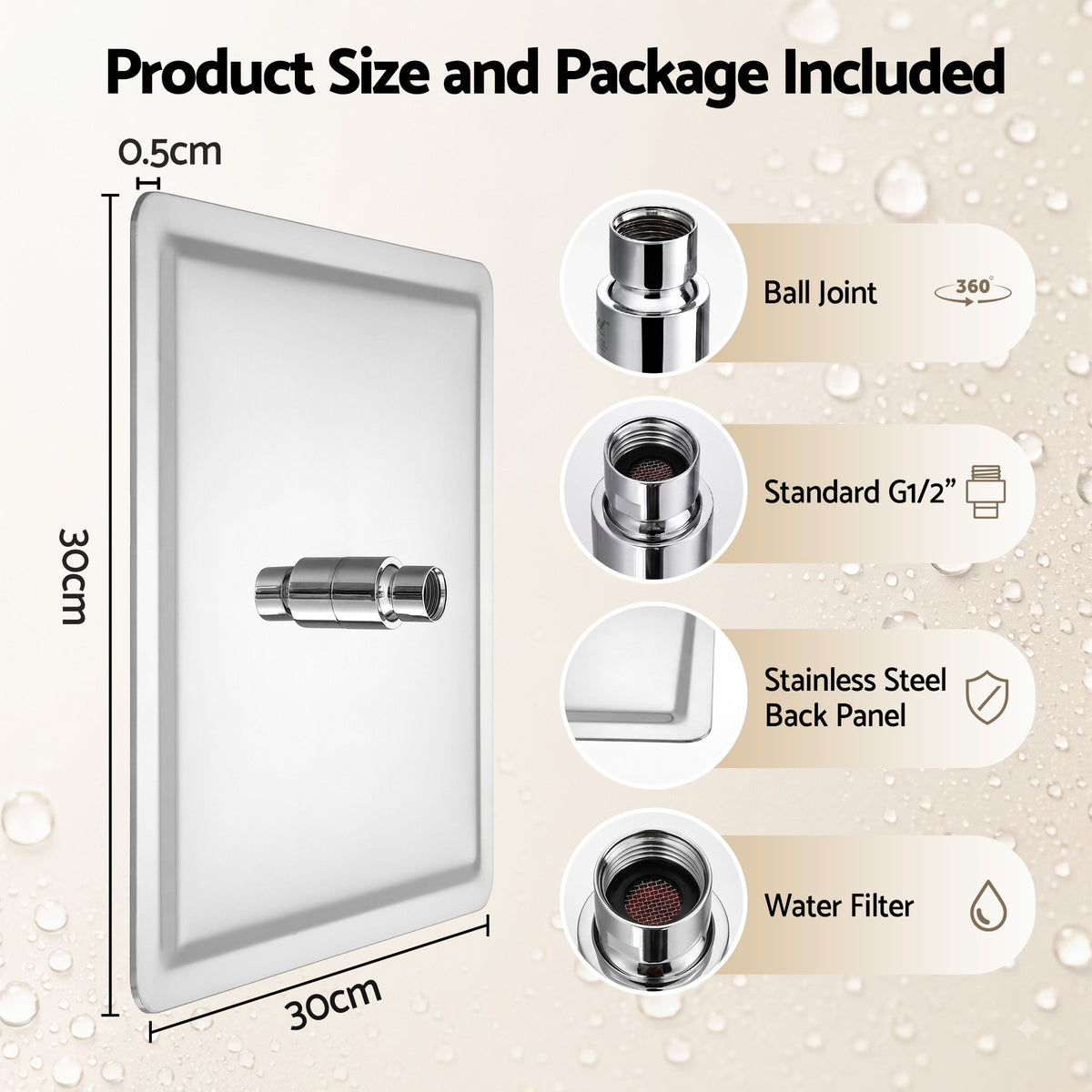 Cefito 12" Extra Large Rain Shower Head Air-in Tech 360° Swivel 304 Stainless