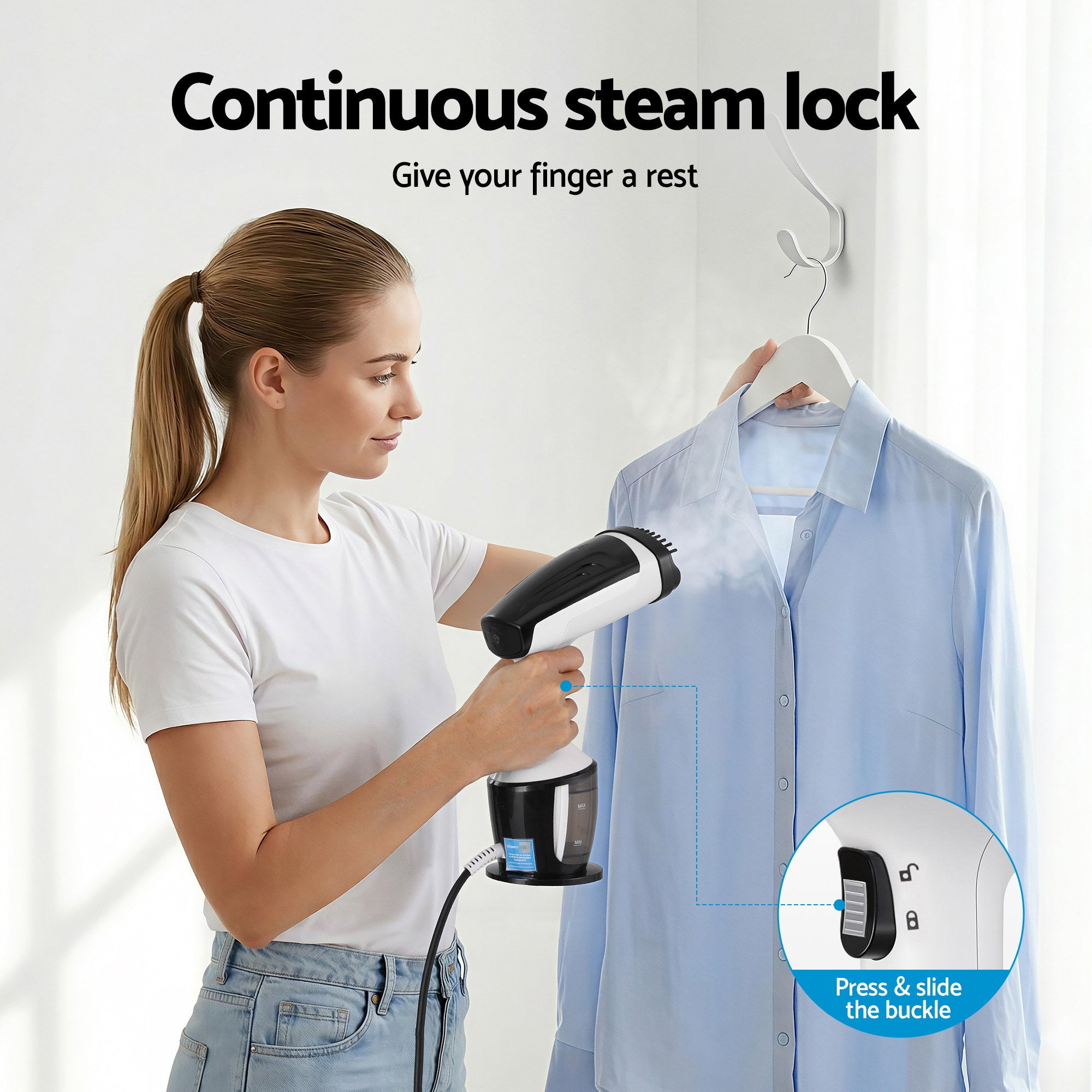 Devanti Clothes Steamer Powerful Fast 30s Heat-Up Continuous Steam 160ml Tank Fabric Brush Portable Handheld Steam Iron