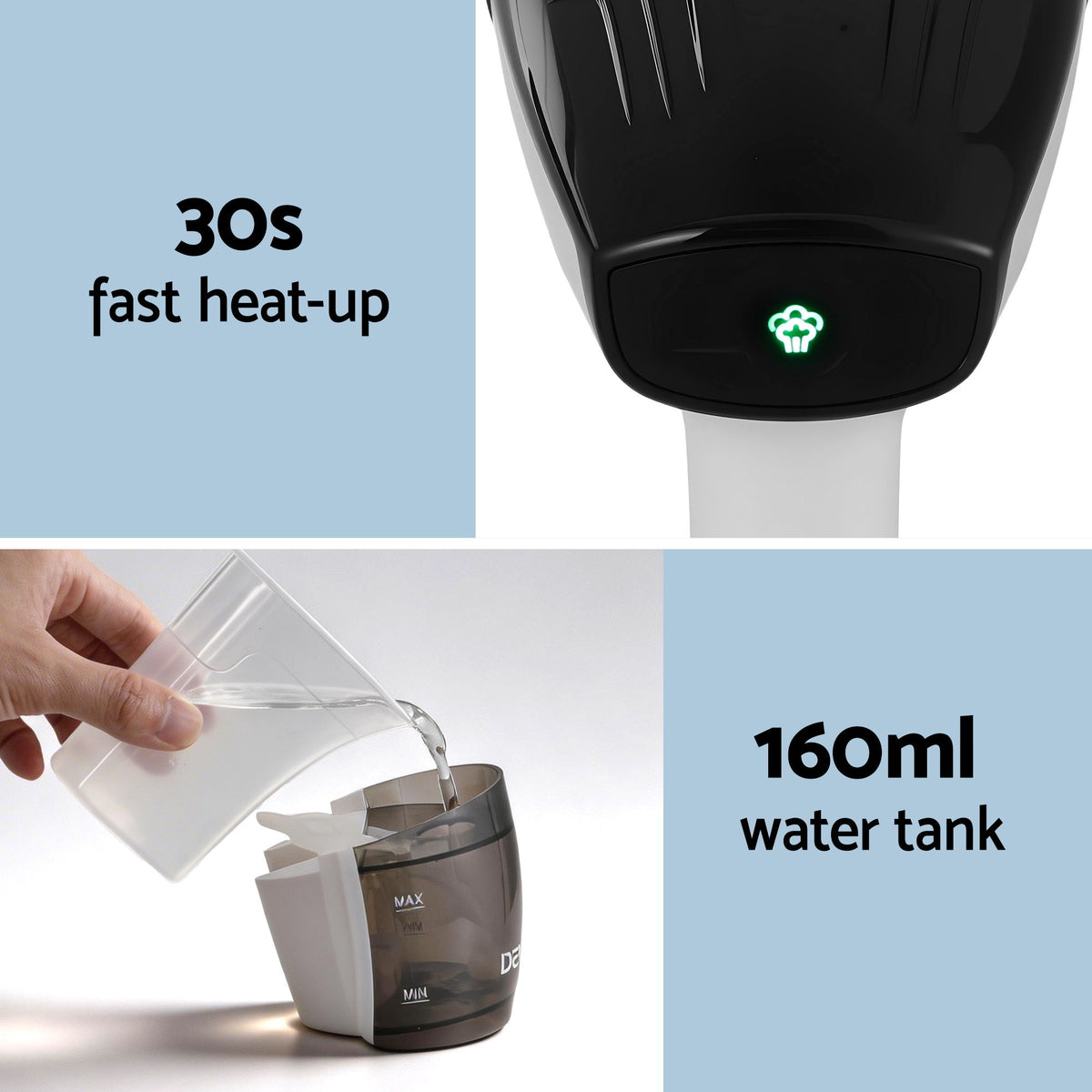 Devanti Clothes Steamer Powerful Fast 30s Heat-Up Continuous Steam 160ml Tank Fabric Brush Portable Handheld Steam Iron